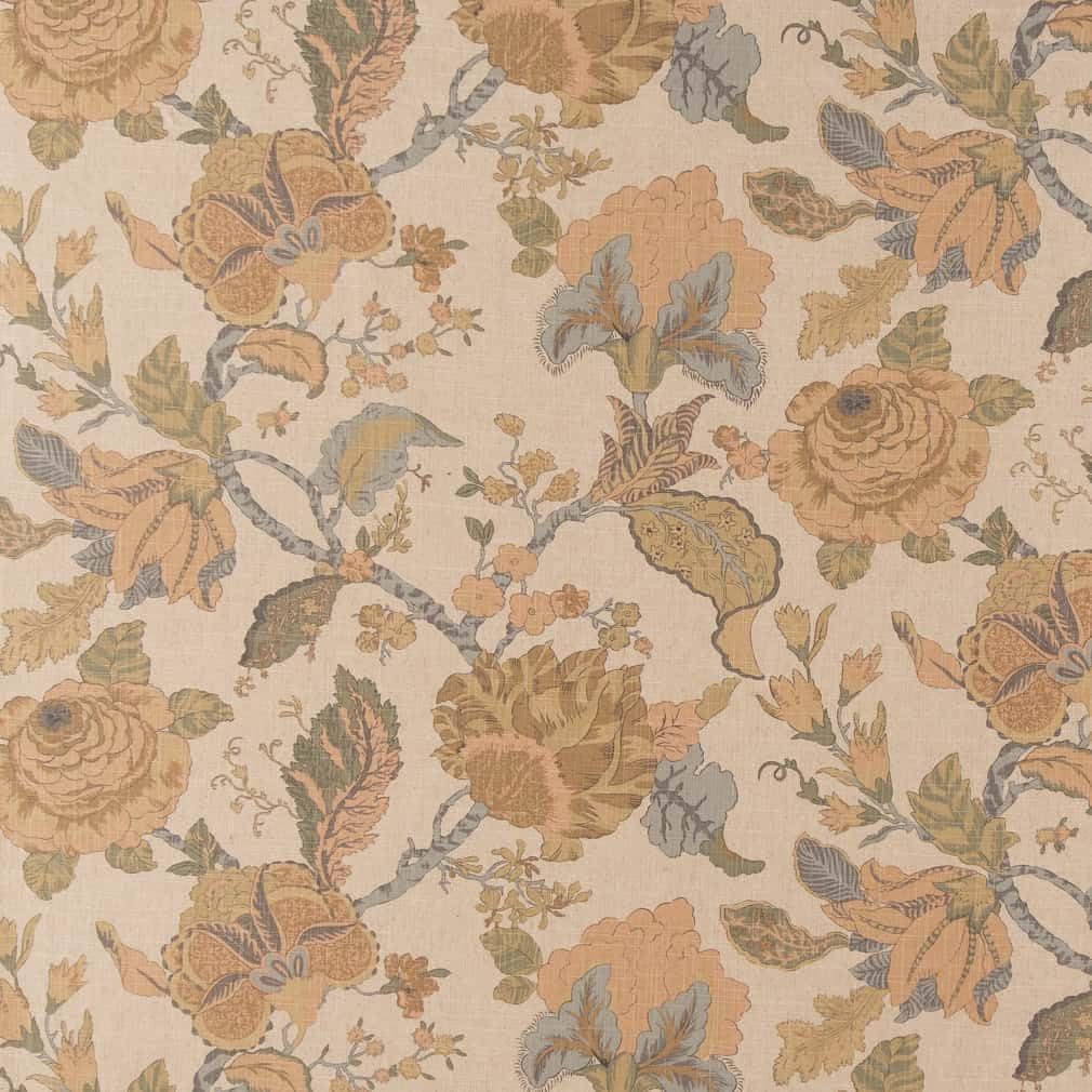 Pink Coral Floral Linen Look Print Upholstery Fabric by The Yard - SKU: Willmar Peony