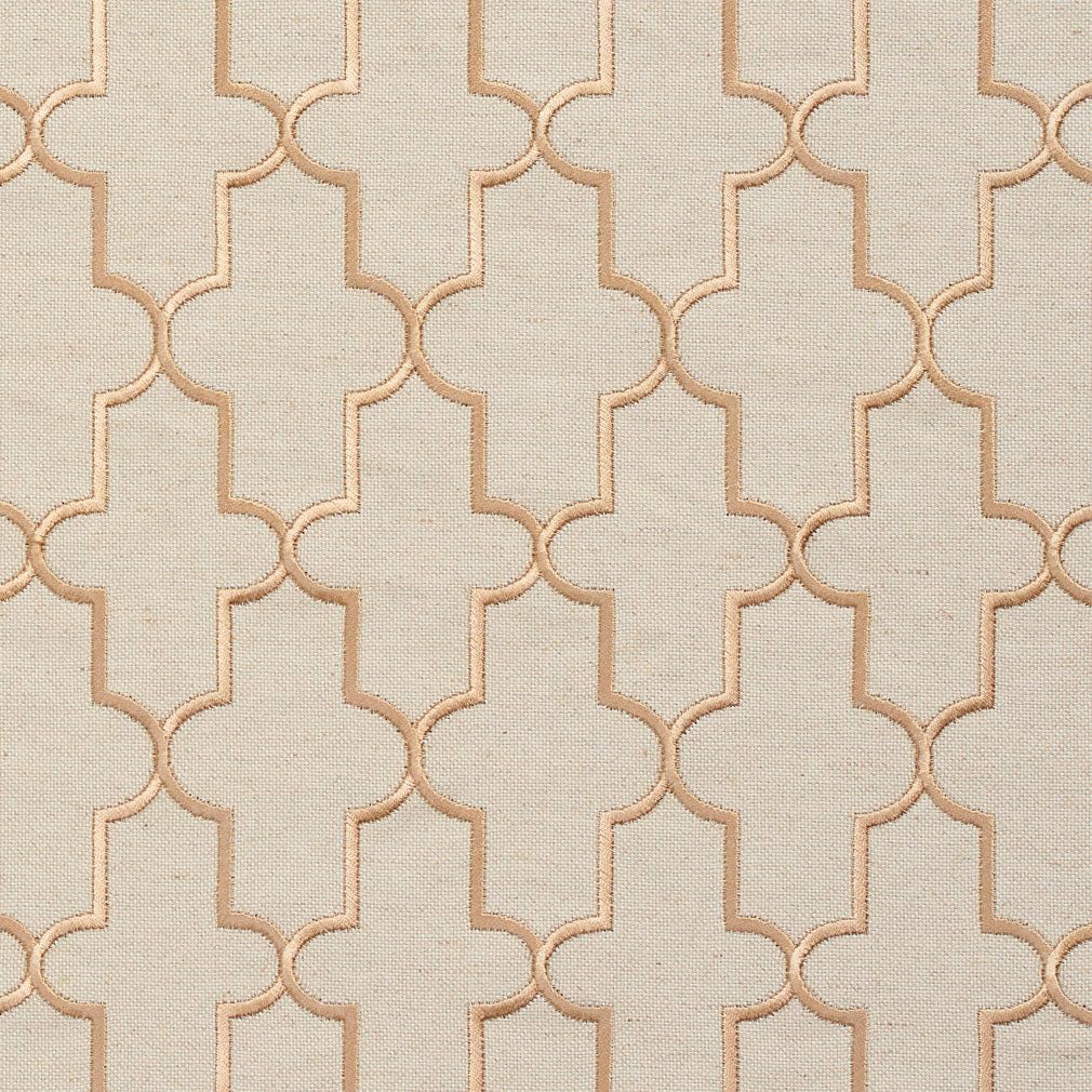 Natural Embroidery Geometric Linen Look Woven Pattern Upholstery Fabric by The Yard - SKU: Barron Fawn