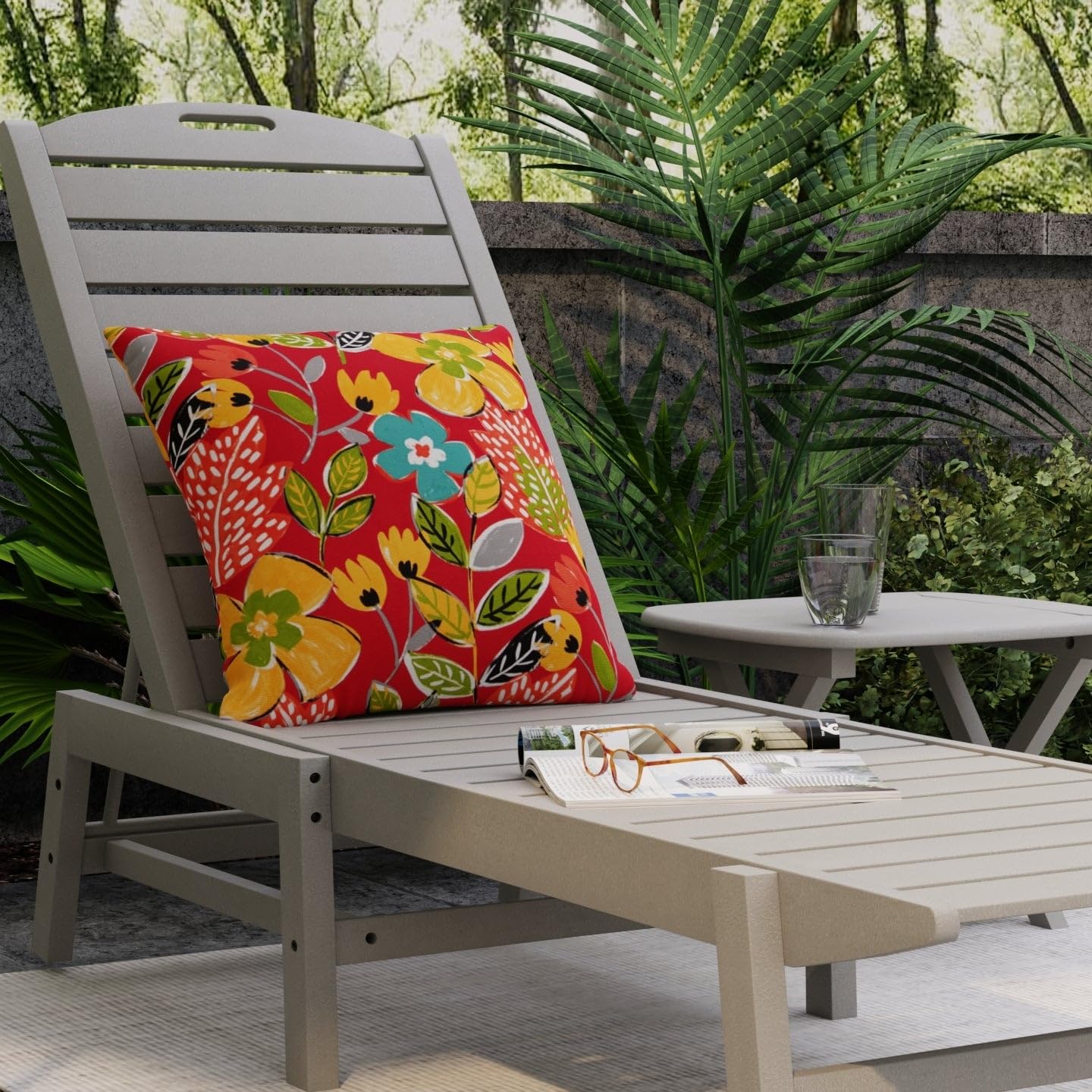 Red Stain Resistant Performance Pet Friendly Floral Print Upholstery Fabric by The Yard - SKU: Zanzibar Poppy