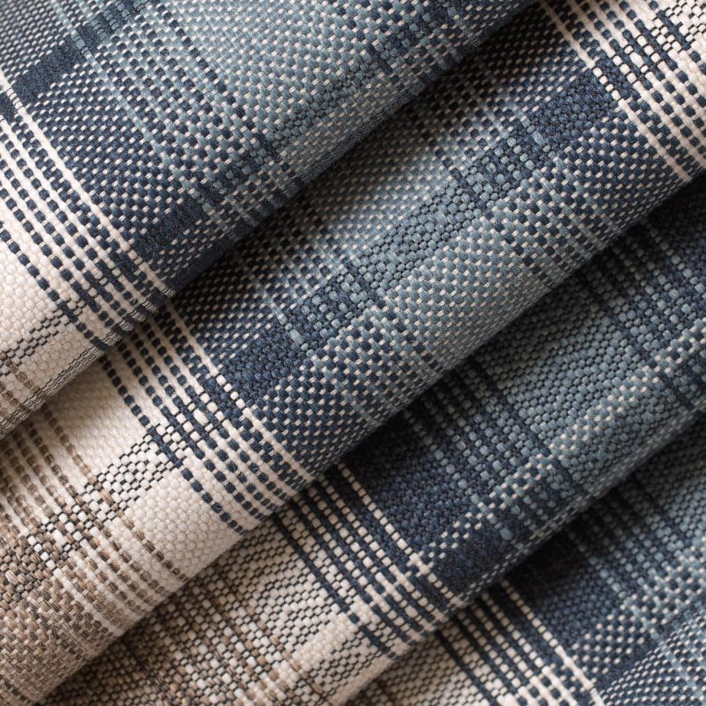 Blue Stain Resistant Performance Pet Friendly Plaid Woven Pattern Upholstery Fabric by The Yard - SKU: Abner Harbor