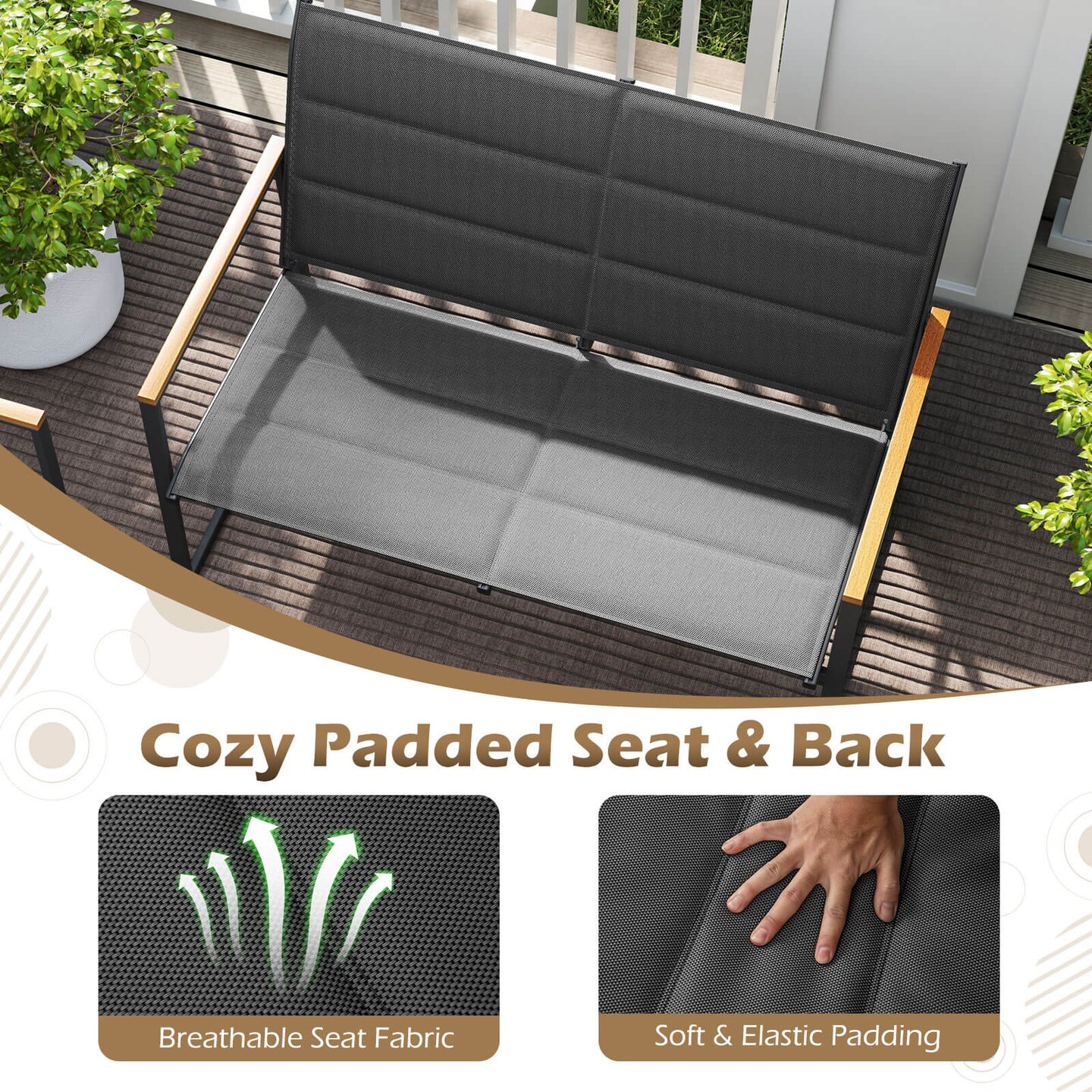 Costway 4/8 PCS Patio Furniture Setwith Padded Fabric Seat & Wood-Plastic Armrests Table