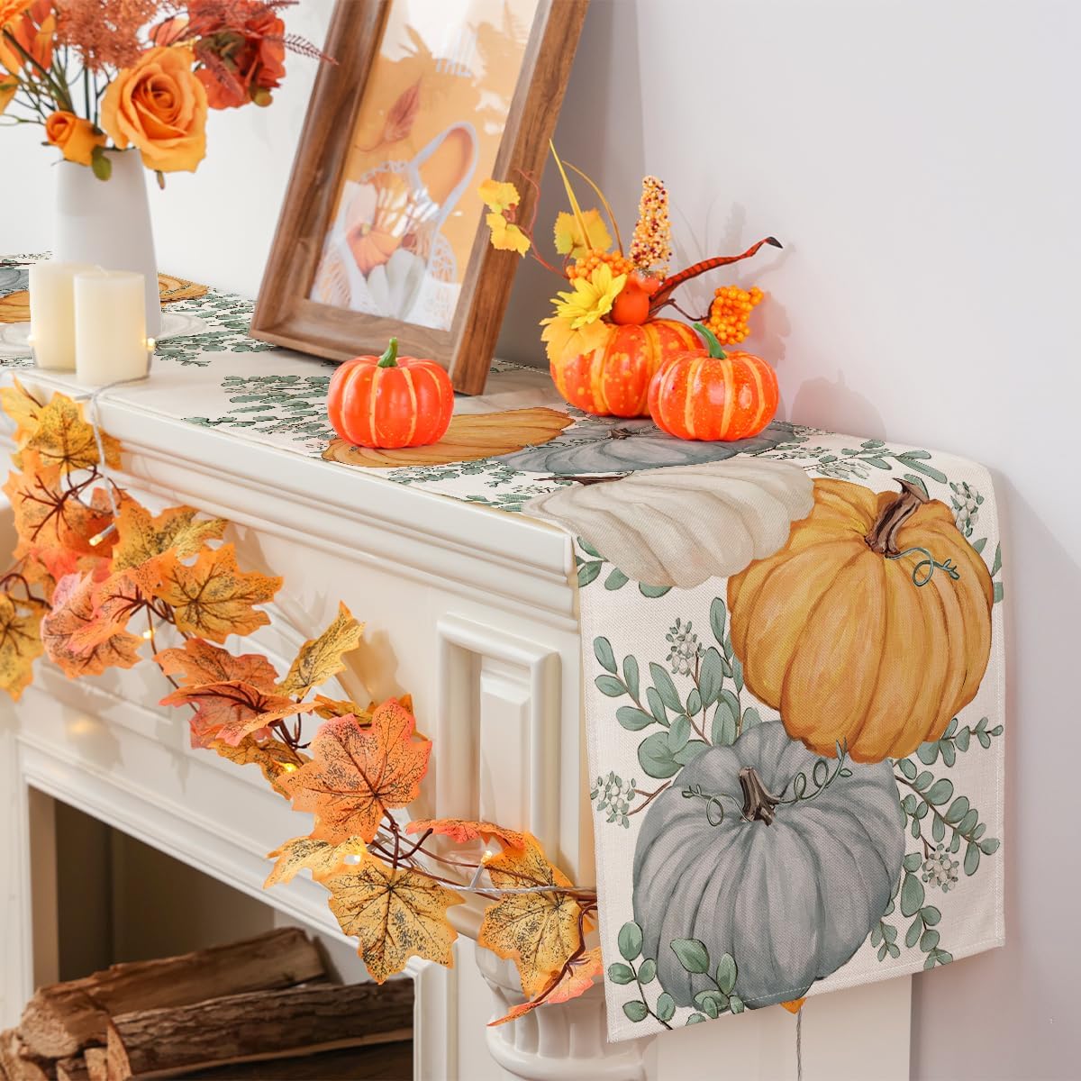 Eucalyptus Pumpkin Fall Table Runner