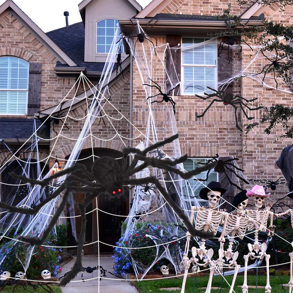 200&#x22; Halloween Spider Web + 59&#x22; Giant Spider Decorations Fake Spiders with Triangular Huge Spiders Web for Indoor Outdoor Halloween Decorations Yard