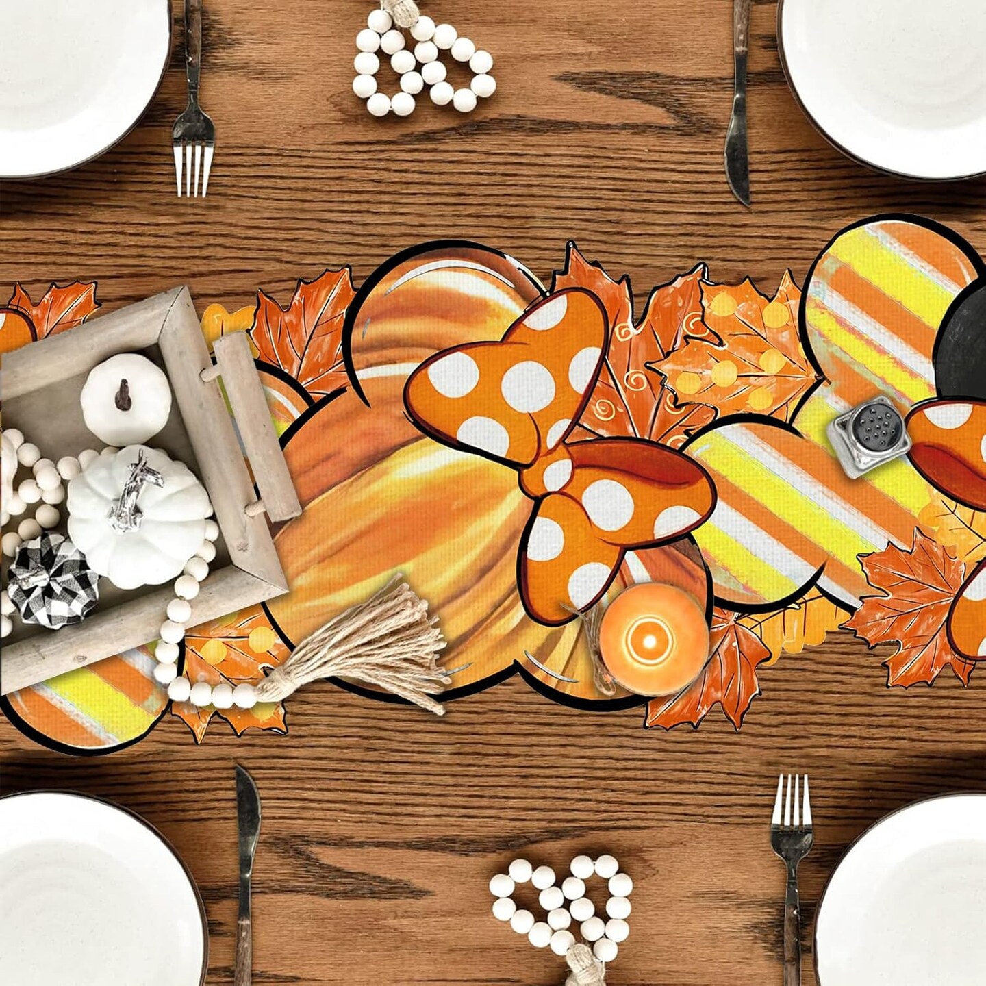 Fall Table Runner Autumn Table Cover Thanksgiving Cartoon Mouse