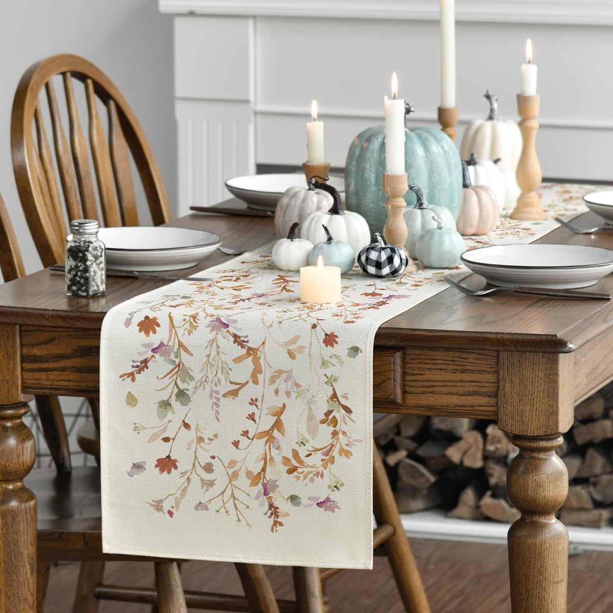 Floral Leaves Fall Table Runner (Brown) 13" x 72", Table Runner