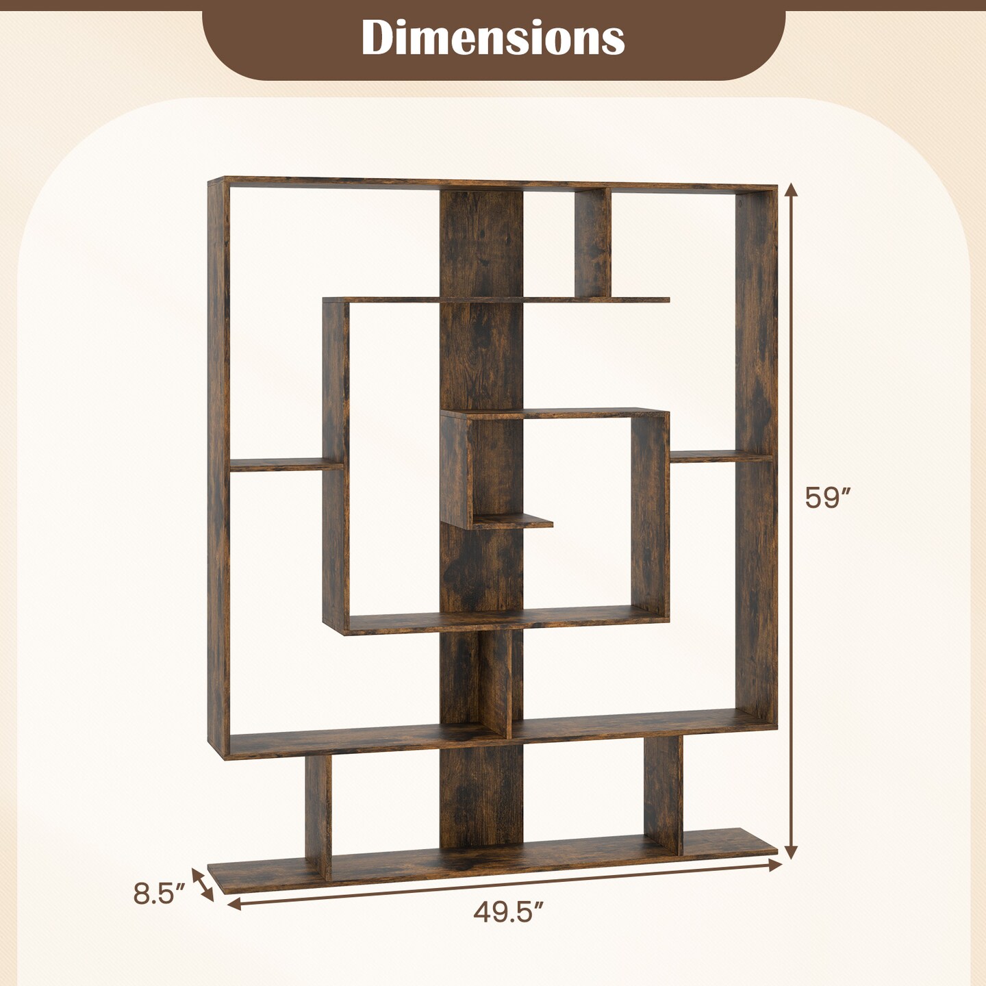 Costway 7-Tier Bookshelf Geometric Bookcase with 2 Anti-Tipping Kits Rustic Brown/White