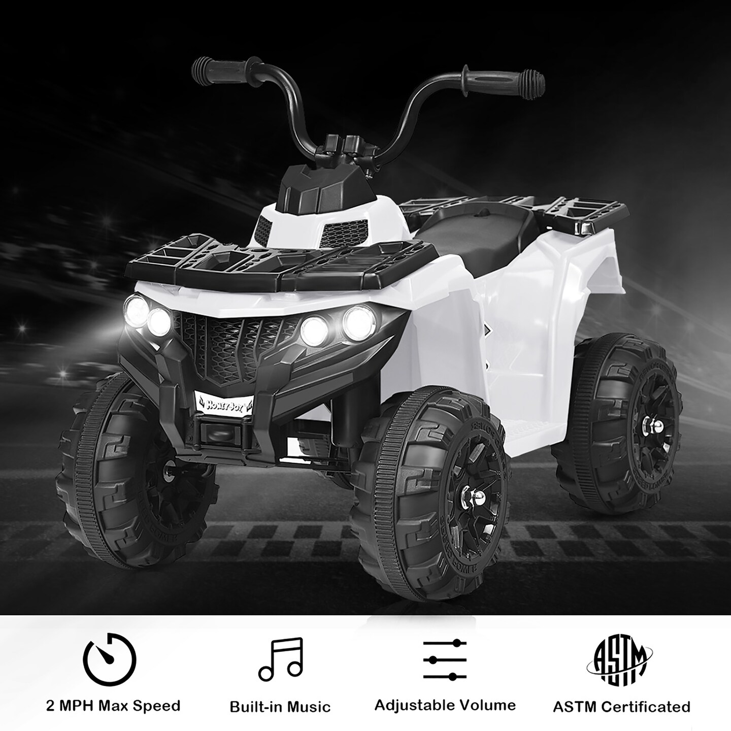 Costway Kids Ride On 4 Wheeler Electric Toy Car ATV Quad 6V Battery Power Led Lights White