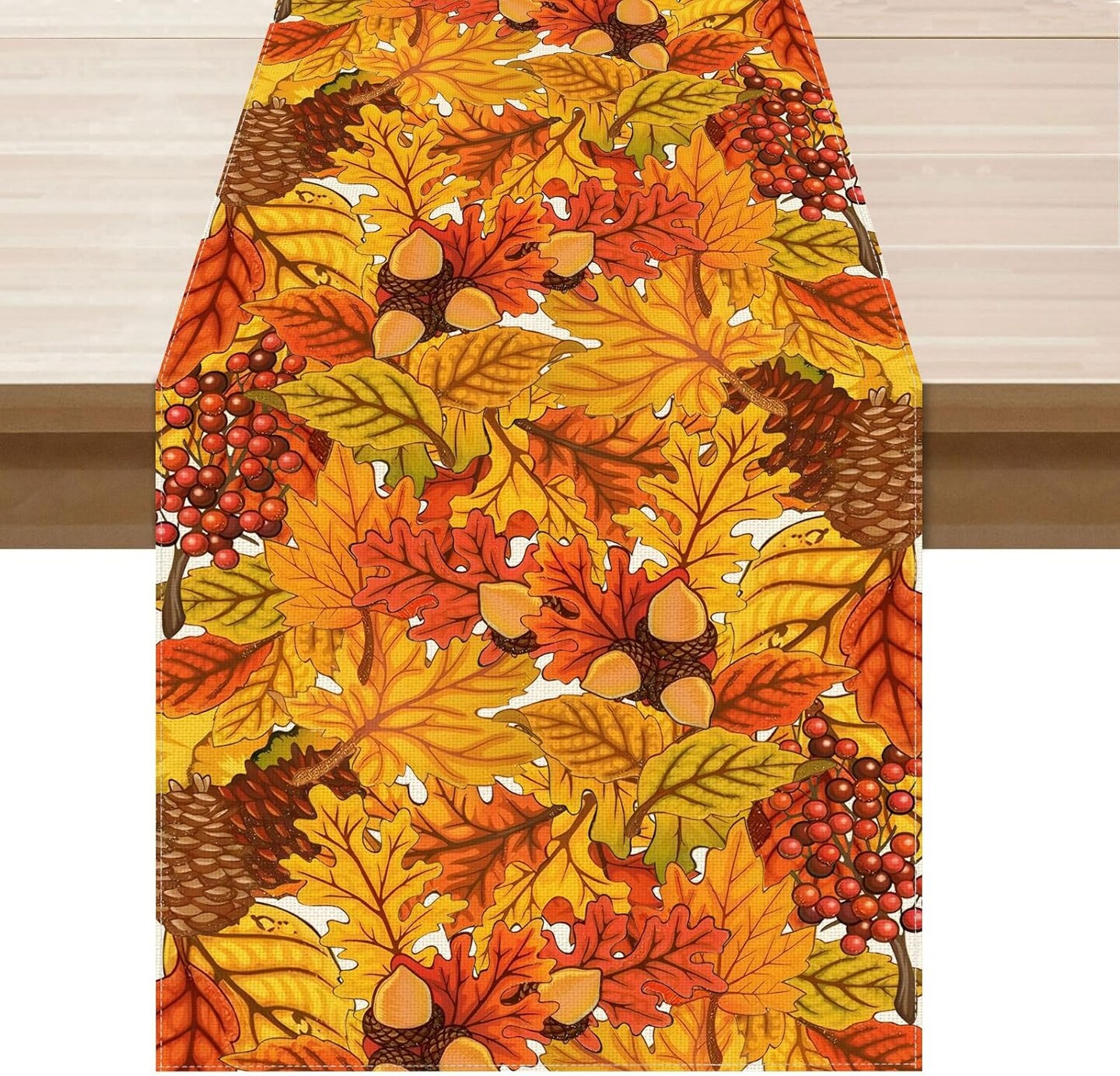 Fall Maple Leaves Pinecone Table Runner