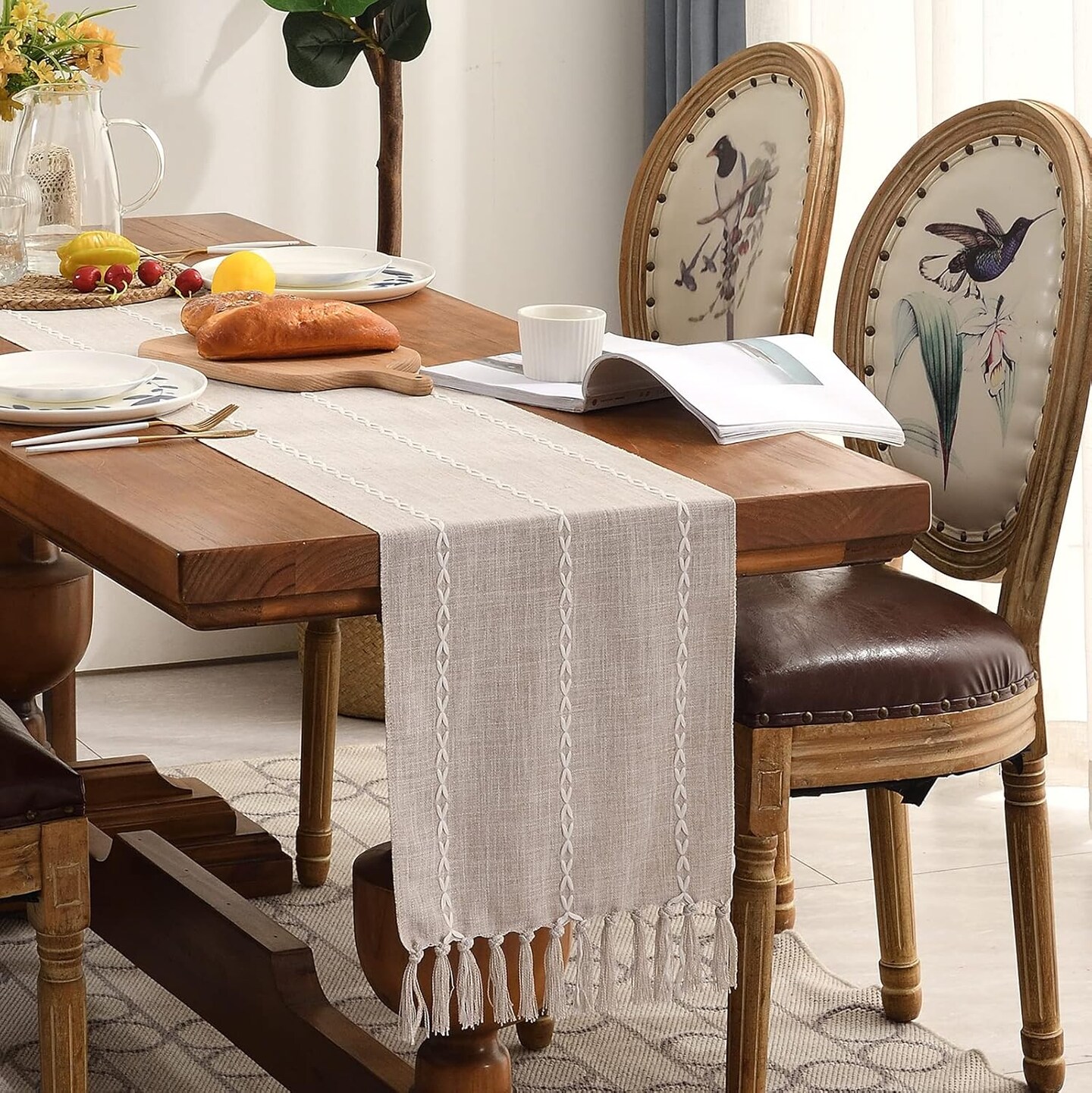 Rustic Linen Table Runner Farmhouse Style (Light Coffee) 13"×72"