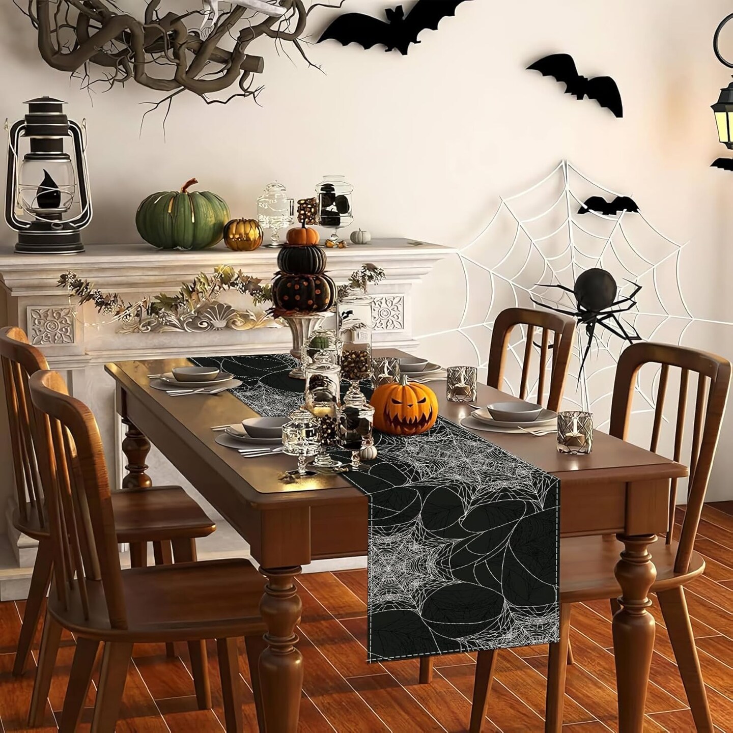 Halloween Spider Web Table Runner Fall Black Burlap Table Runners