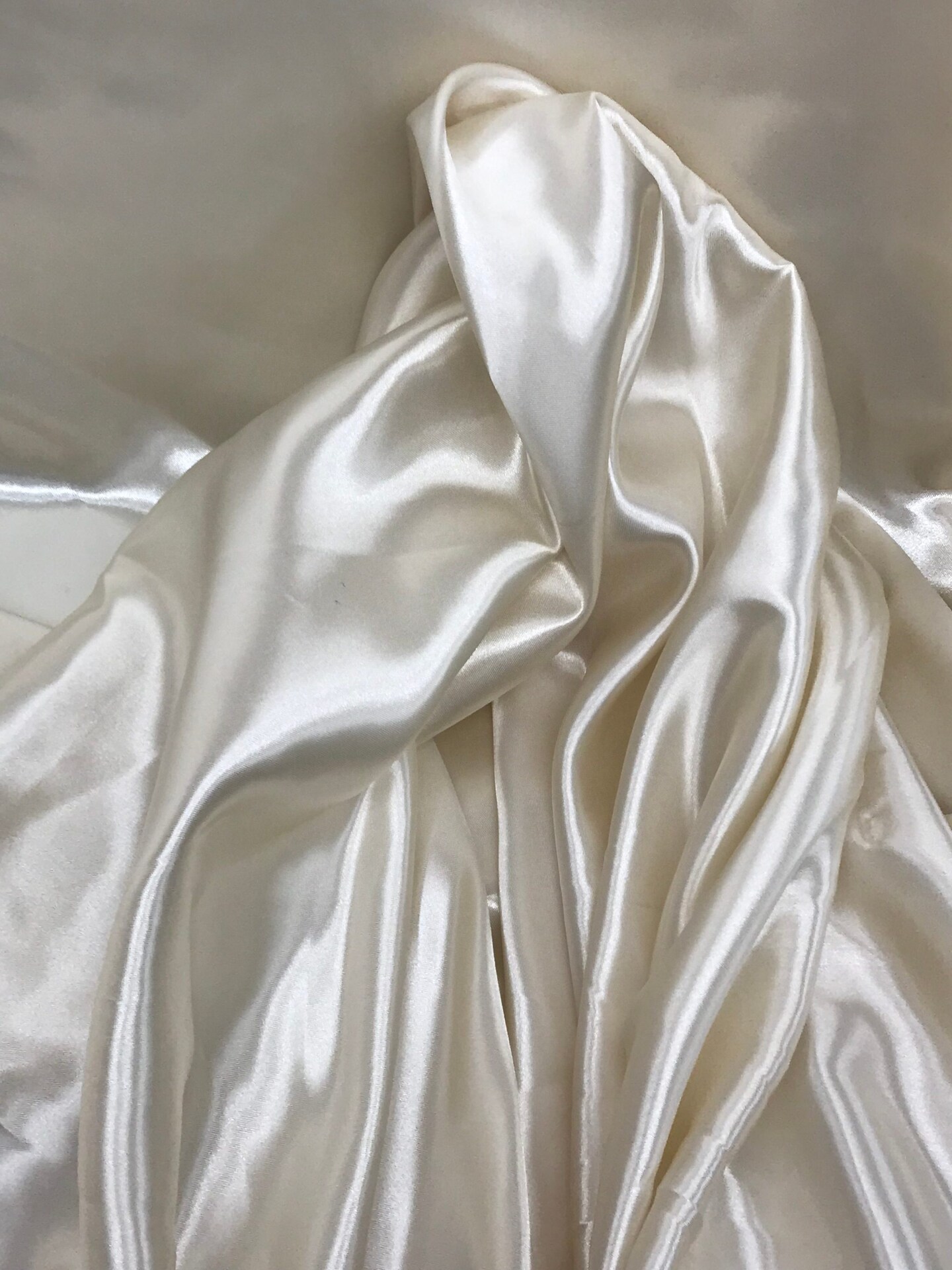 1 Yard Ivory Lightweight Satin Fabric Polyester Smooth Lustrous 58″-60″ Width