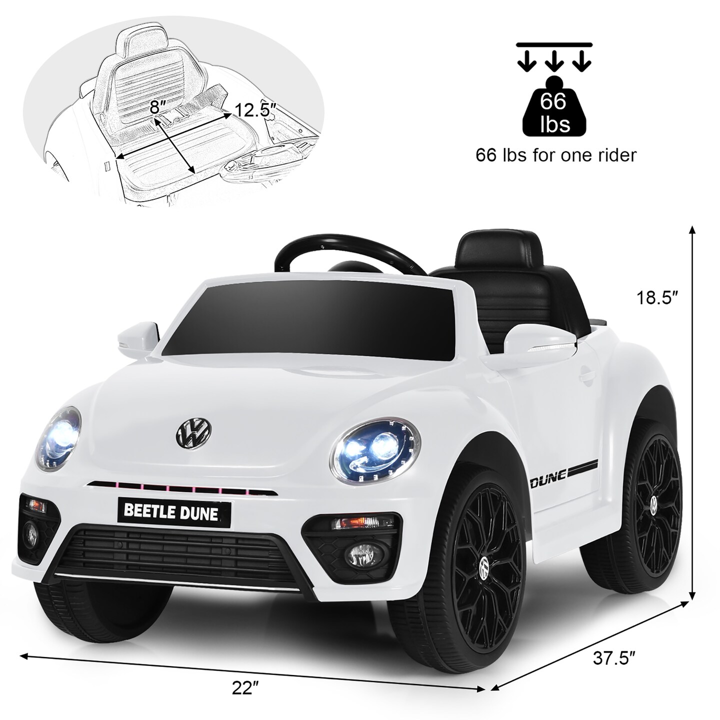Costway 12V Kids Ride On Car Licensed Volkswagen Beetle w/ Remote Control & Music