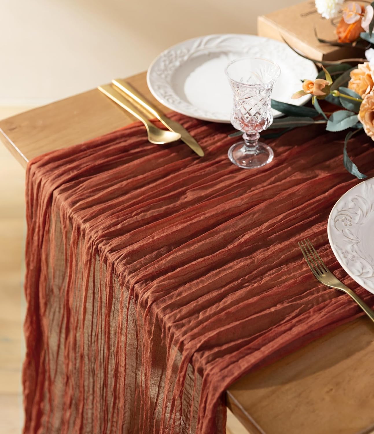 Cheesecloth Table Runner 10ft Gauze Boho Rustic Terracotta Cheese Cloth- 120 Inches Burnt Orange