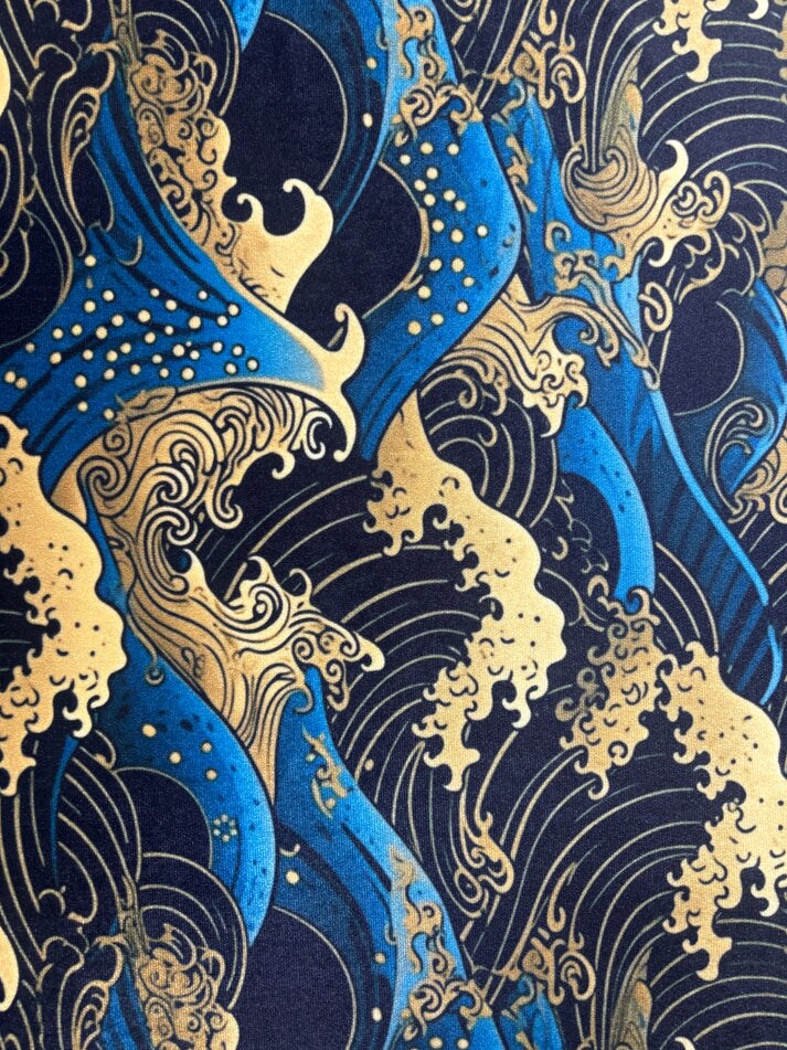 1 Yard Golden Waves Printed Velvet Four Way Stretch Fabric for Costumes and Dancewear