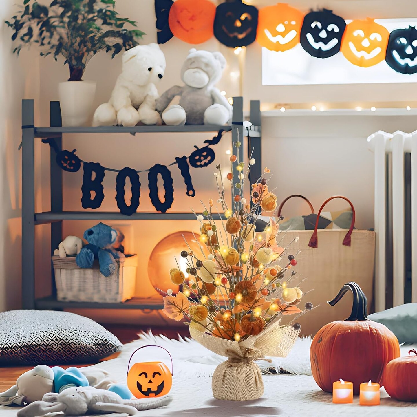 Berry Maple Leaf Pumpkin Tree Tabletop Decor
