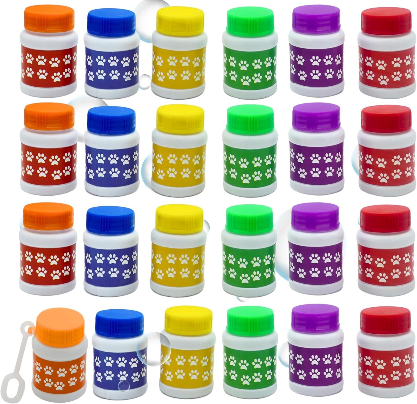 4E&#x27;s Novelty Paw Print Bubble Bottles - Pack of 24 - Mini Bubbles 1 FL oz, Paw Dog Patrol Party Favors, Bubble Wand Blowing Toys for Kids Boys &#x26; Girls