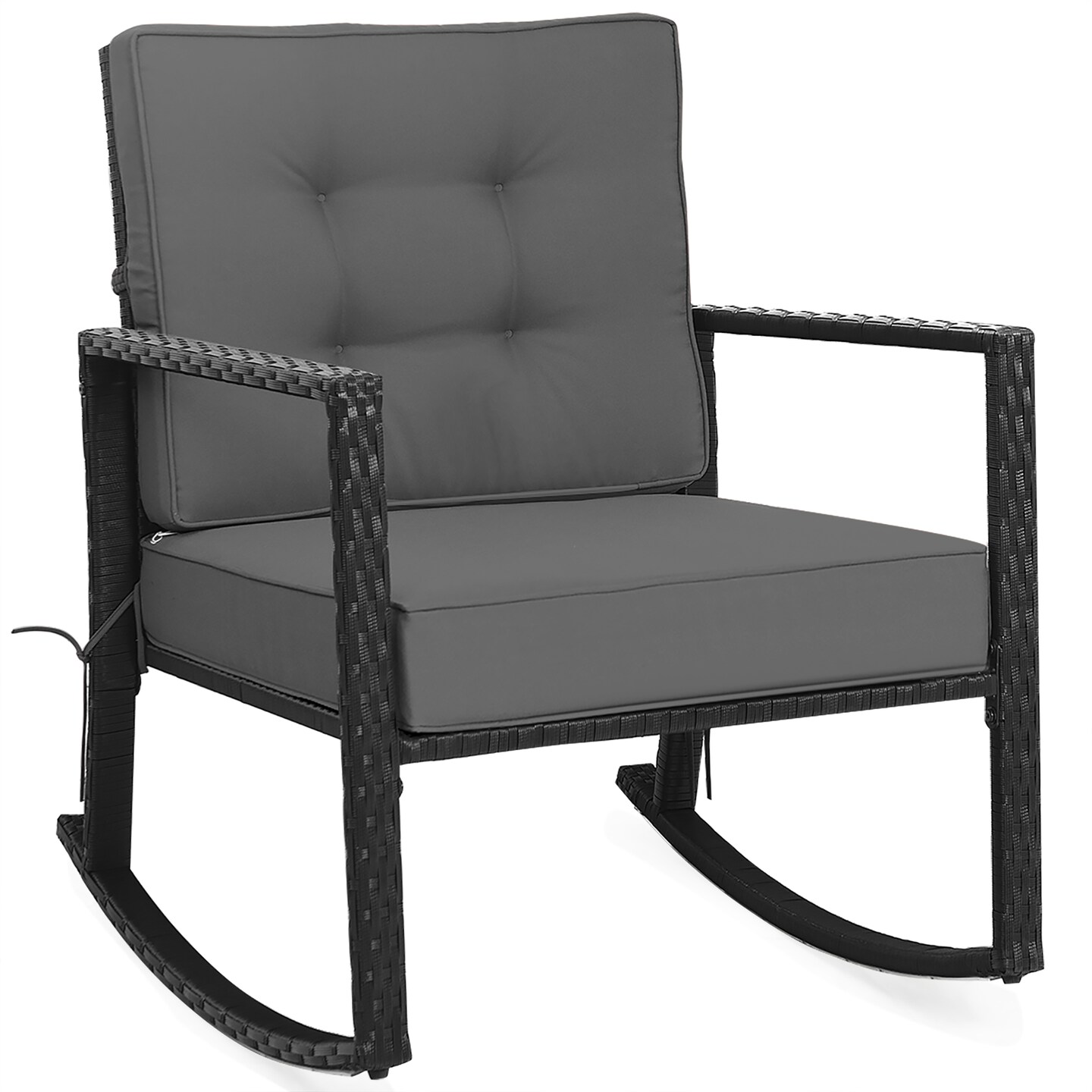 Costway Patio Rattan Rocker Chair Outdoor Glider Rocking Chair Cushion Lawn Navy\Black\Grey