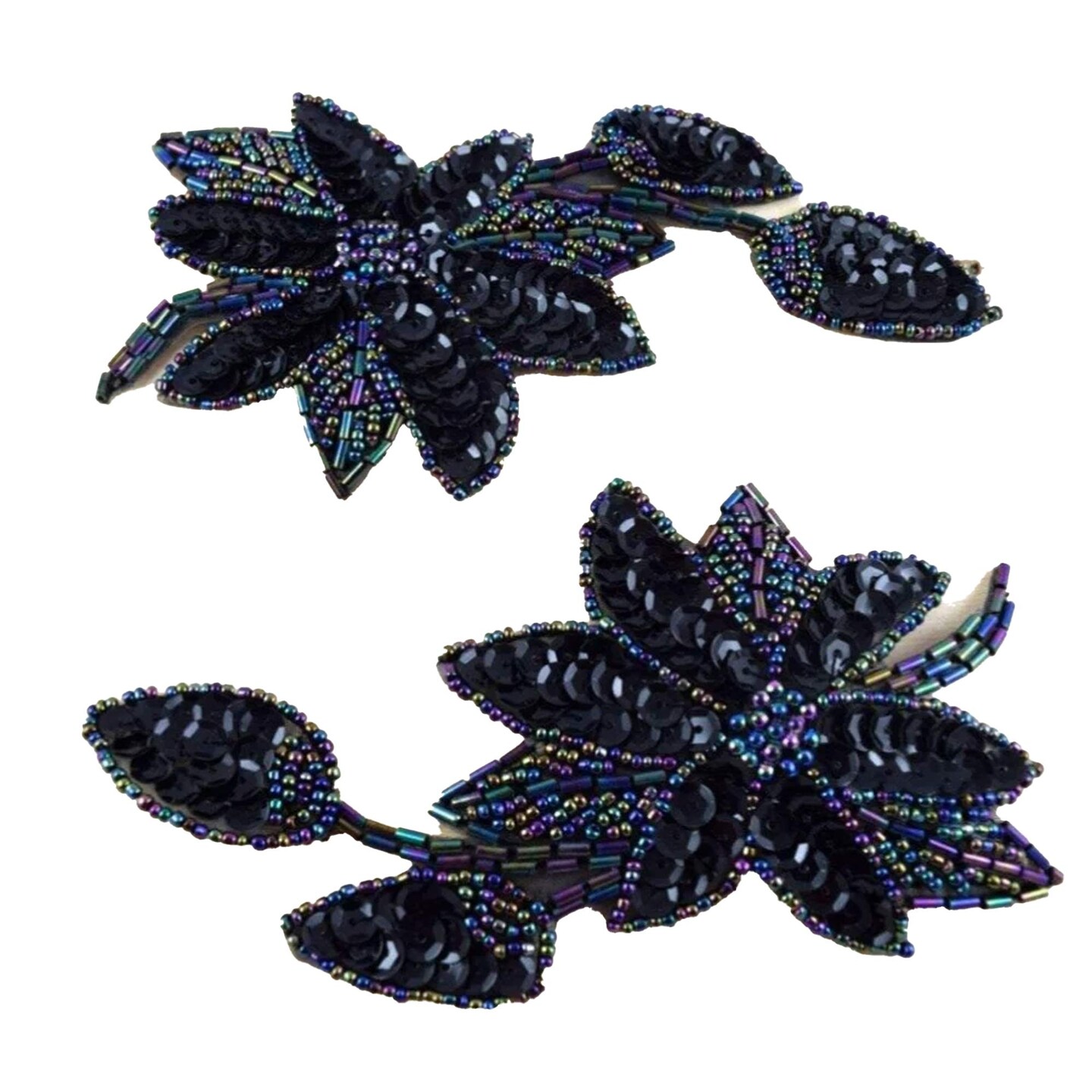 1 Piece 6x3.25 Elegant Black Purple Beaded Sequin Flower Applique Patch Costume Craft