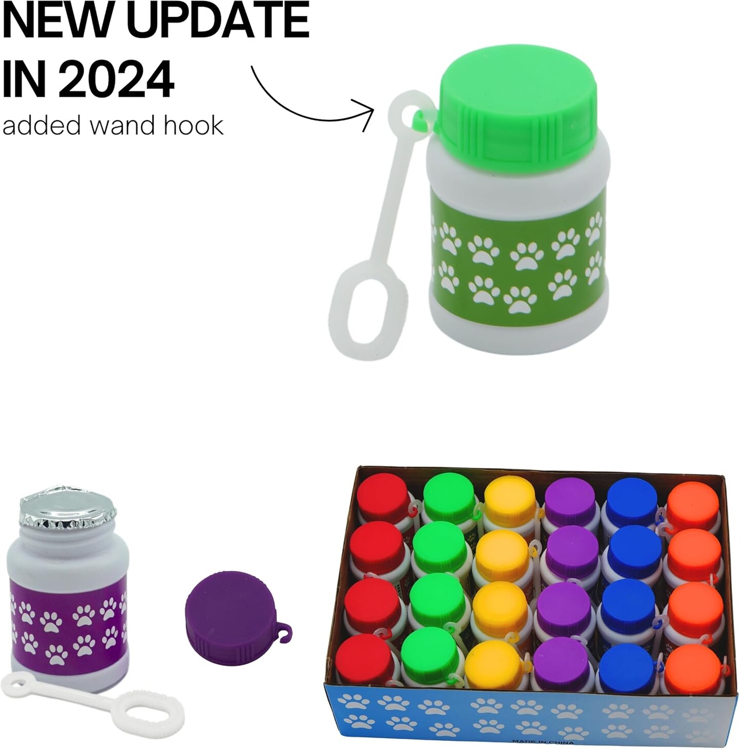 4E&#x27;s Novelty Paw Print Bubble Bottles - Pack of 24 - Mini Bubbles 1 FL oz, Paw Dog Patrol Party Favors, Bubble Wand Blowing Toys for Kids Boys &#x26; Girls