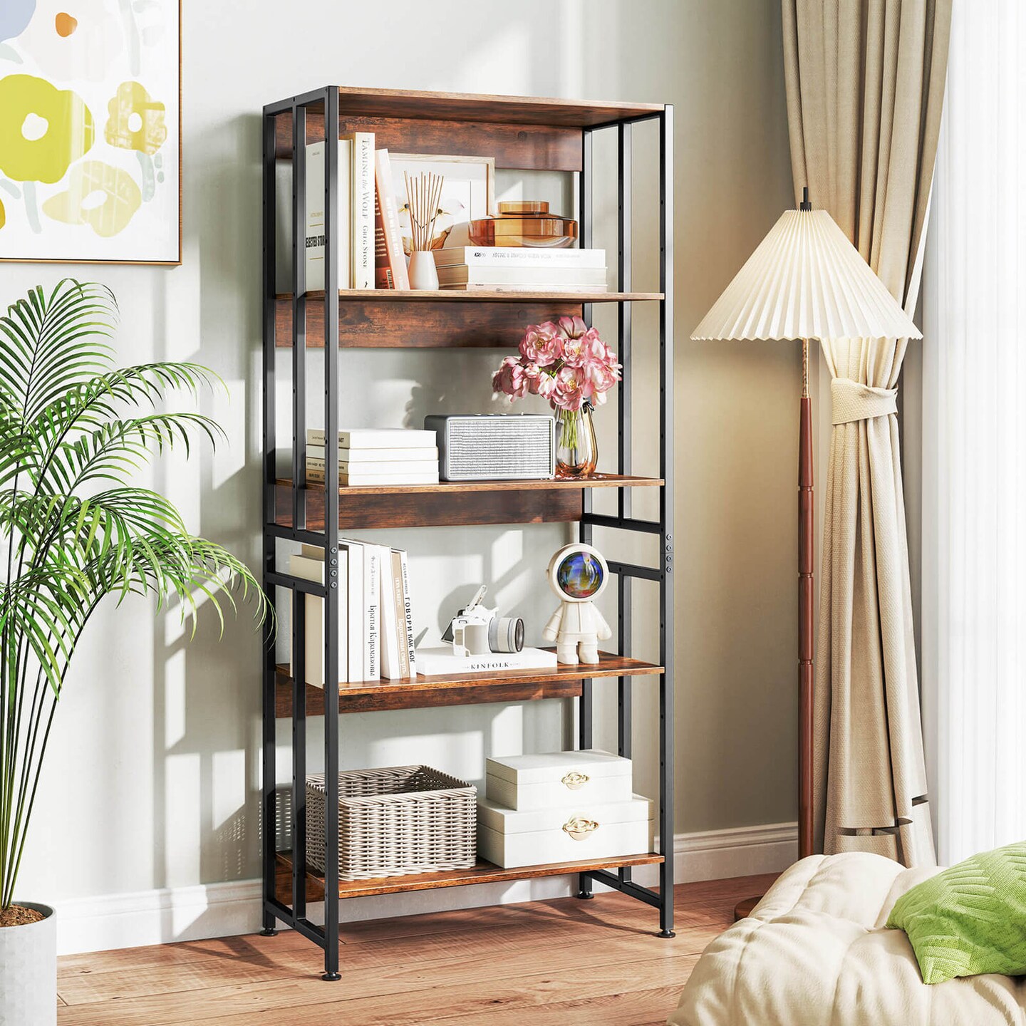 Costway 1/2 PCS 5 Tier Bookshelf 62" Tall Bookcase with Tiltable Shelves Display Storage Rack