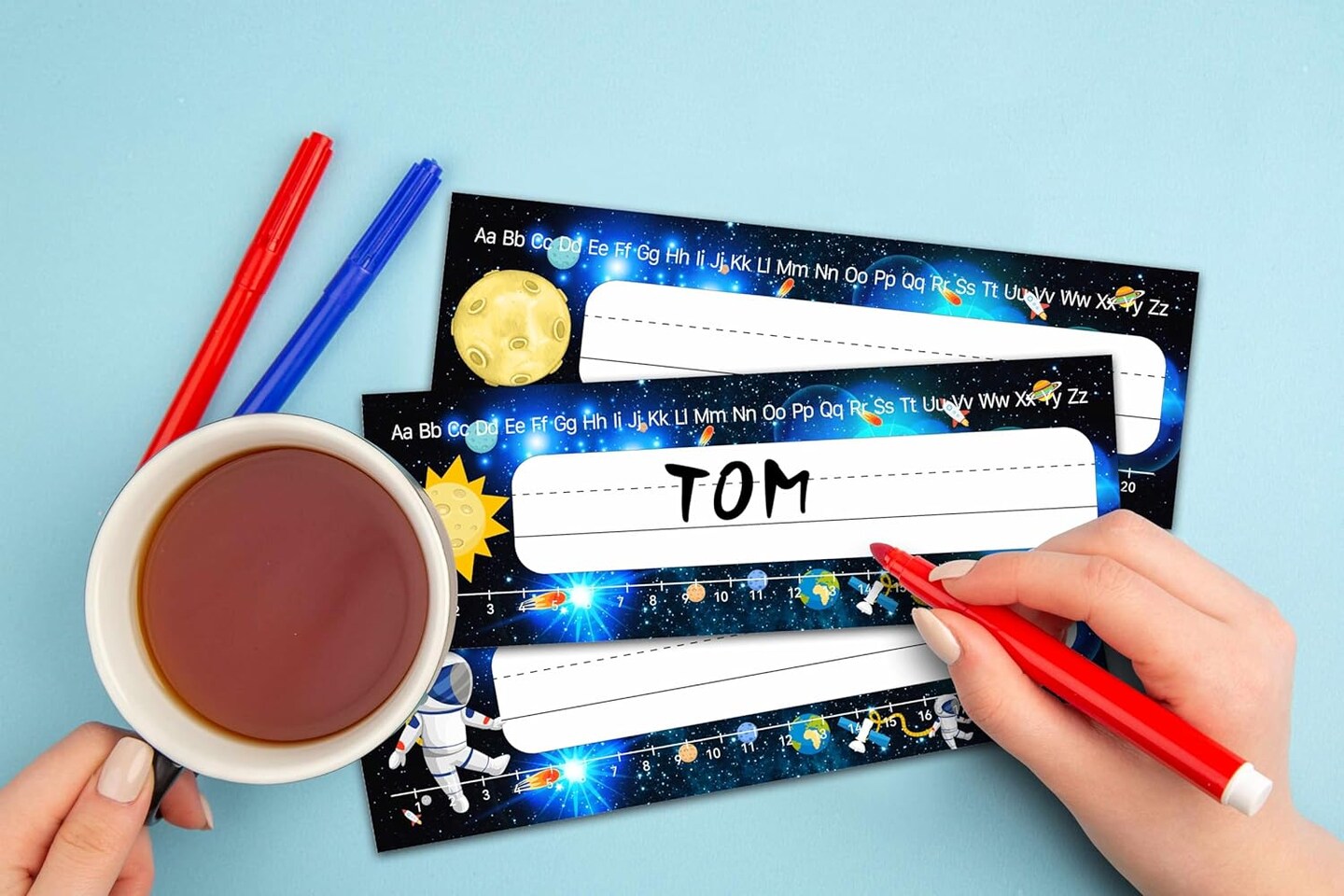 Solar System Galaxy Rocket Ship Number Line Name Tags for Kids