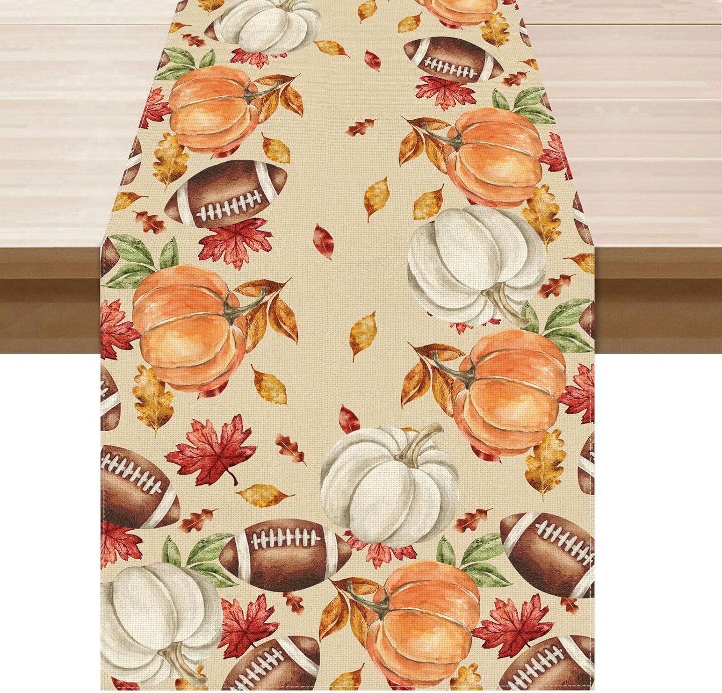 Fall Football Pumpkin Maple Leaves Table Runner | Michaels