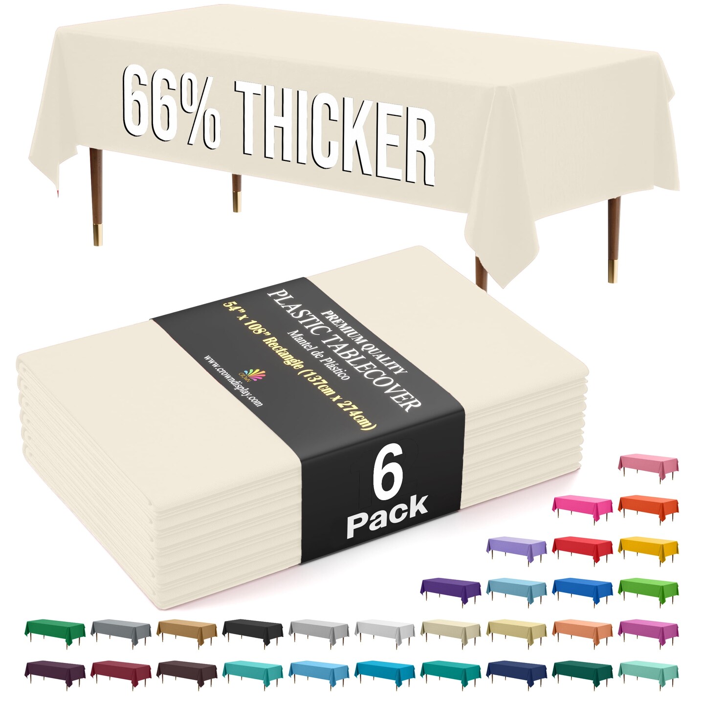 Exquisite 6-Pack Premium Plastic Tablecloth 54in. x 108in. Rectangle Plastic Table Cover