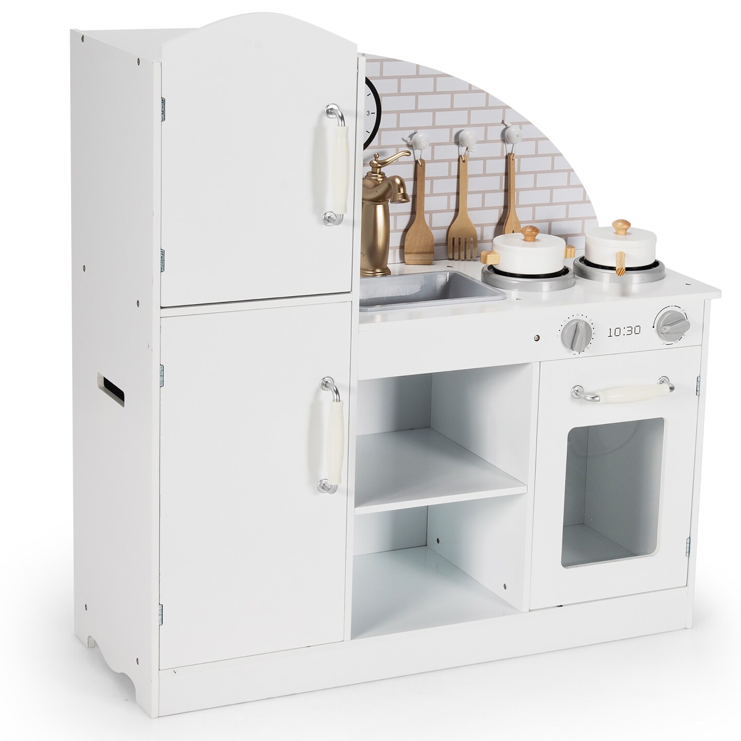 Costway Kids Kitchen Playset Pretend Play Cooking Set w/Vivid Faucet & Telephone