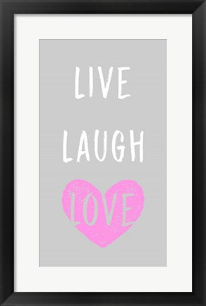 Framed Art Live Laugh Love - Gray with Pink Heart Wall Decor 18x24 Artwork