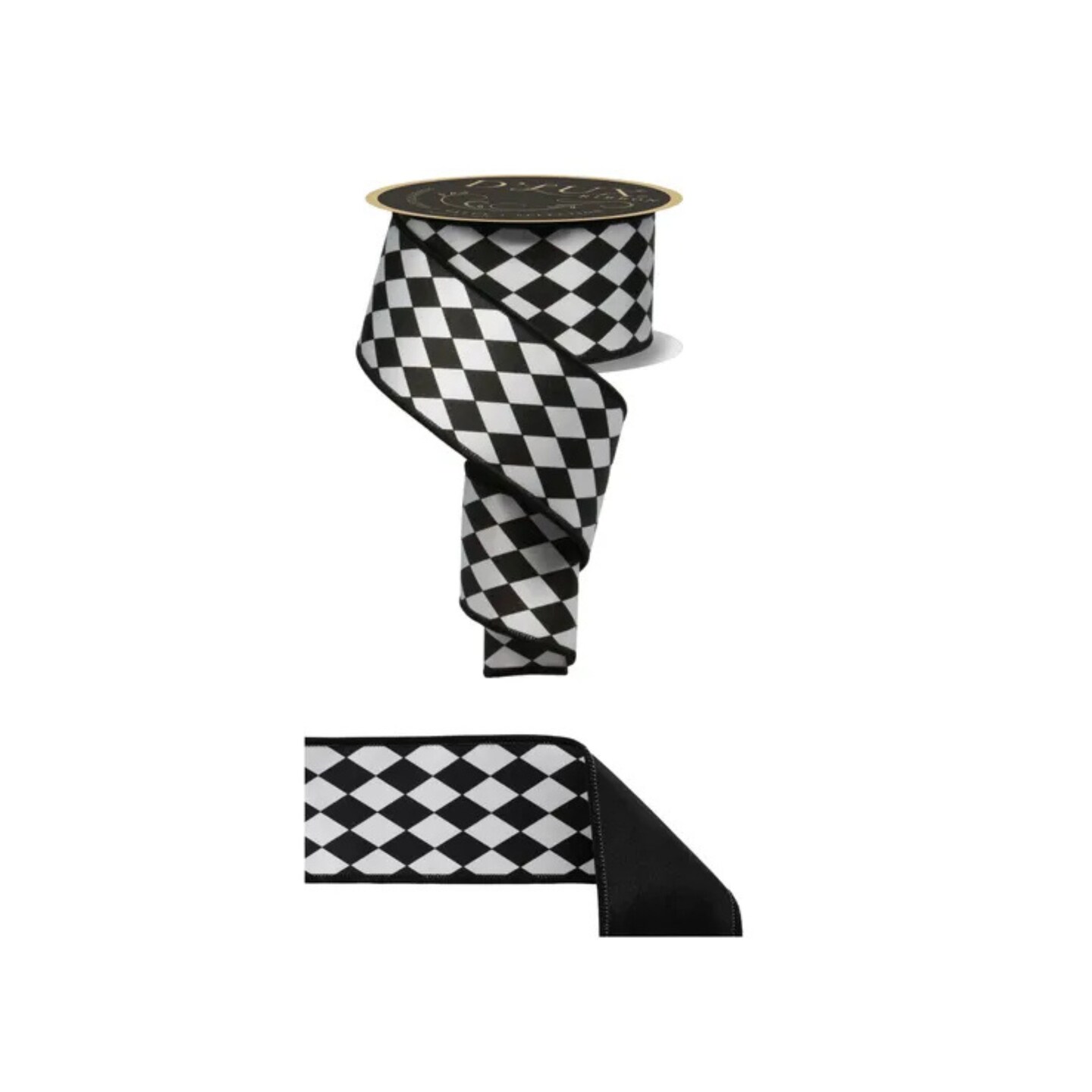 Black & White Harlequin Double-Sided Wired Ribbon 2.5"x10yd-LX305302