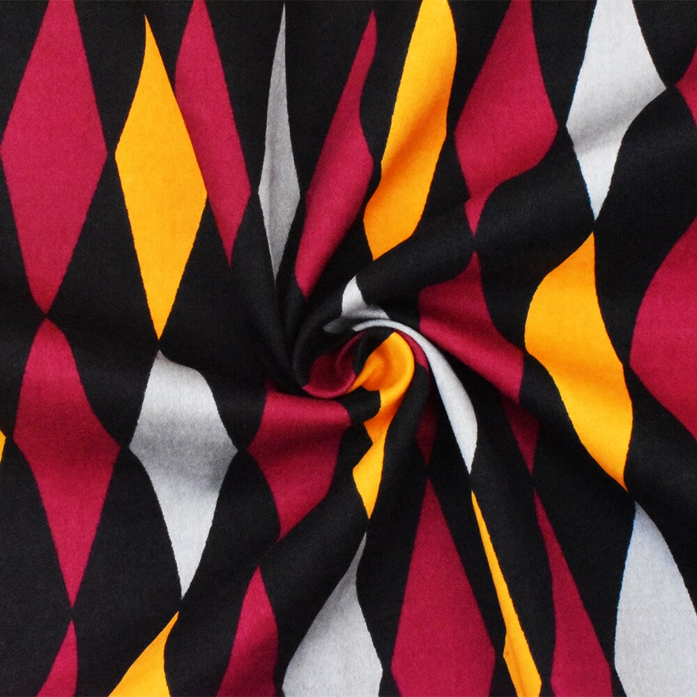 Red-Black-Multi Diamond Printed Stretch Cotton Spandex Twill Sateen Fabric By the Yard