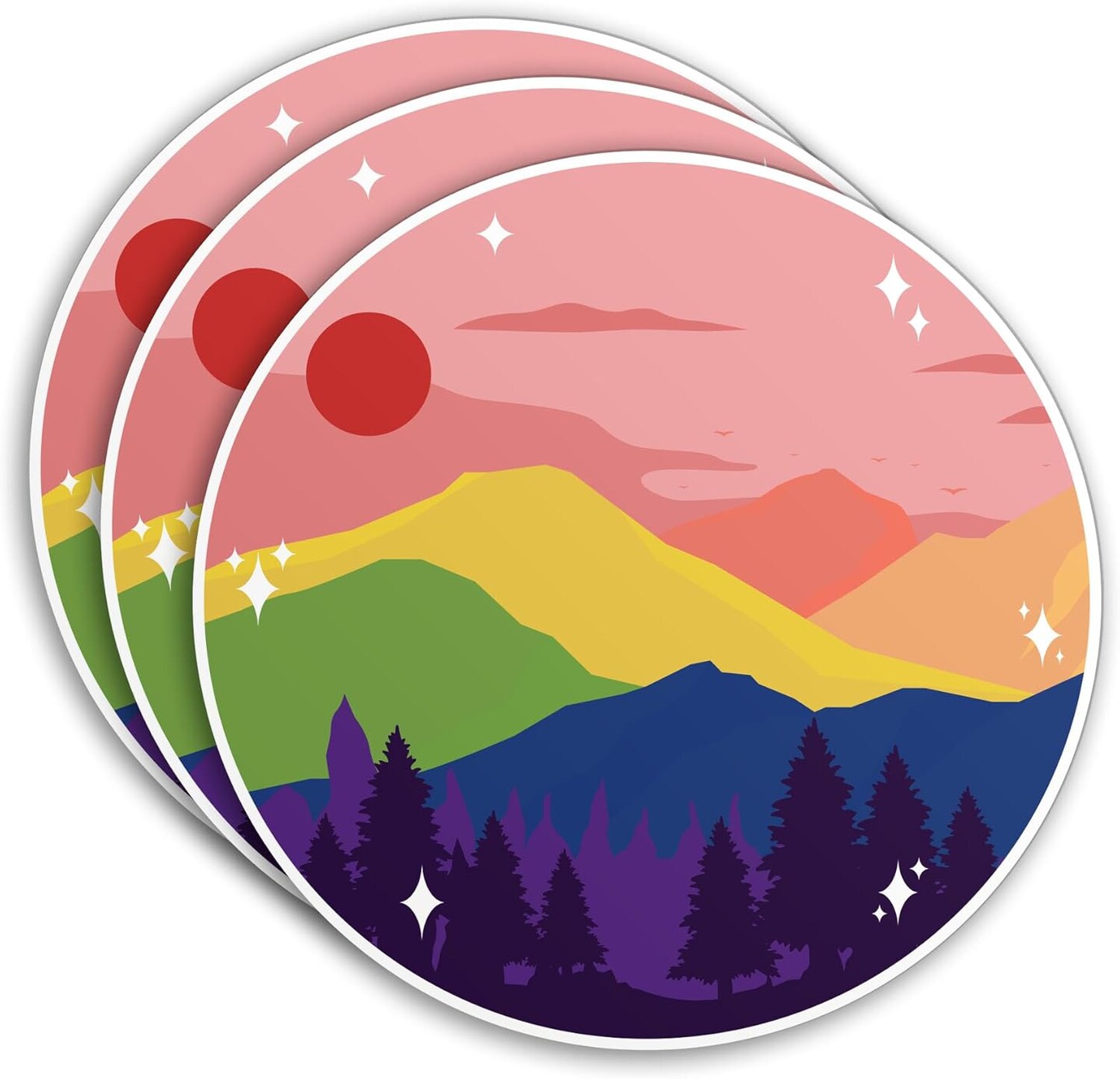 (3Pcs) Subtle LGBTQ+ Sticker LGBTQ+ Flag LGBT Stickers Pride Mountain Trans Sunset Cute 2" Waterproof Die-Cut Vinyl Sticker for Laptop Water Bottle Hard Hat Kindle Cars Sticker Decal Gifts 2 Inches