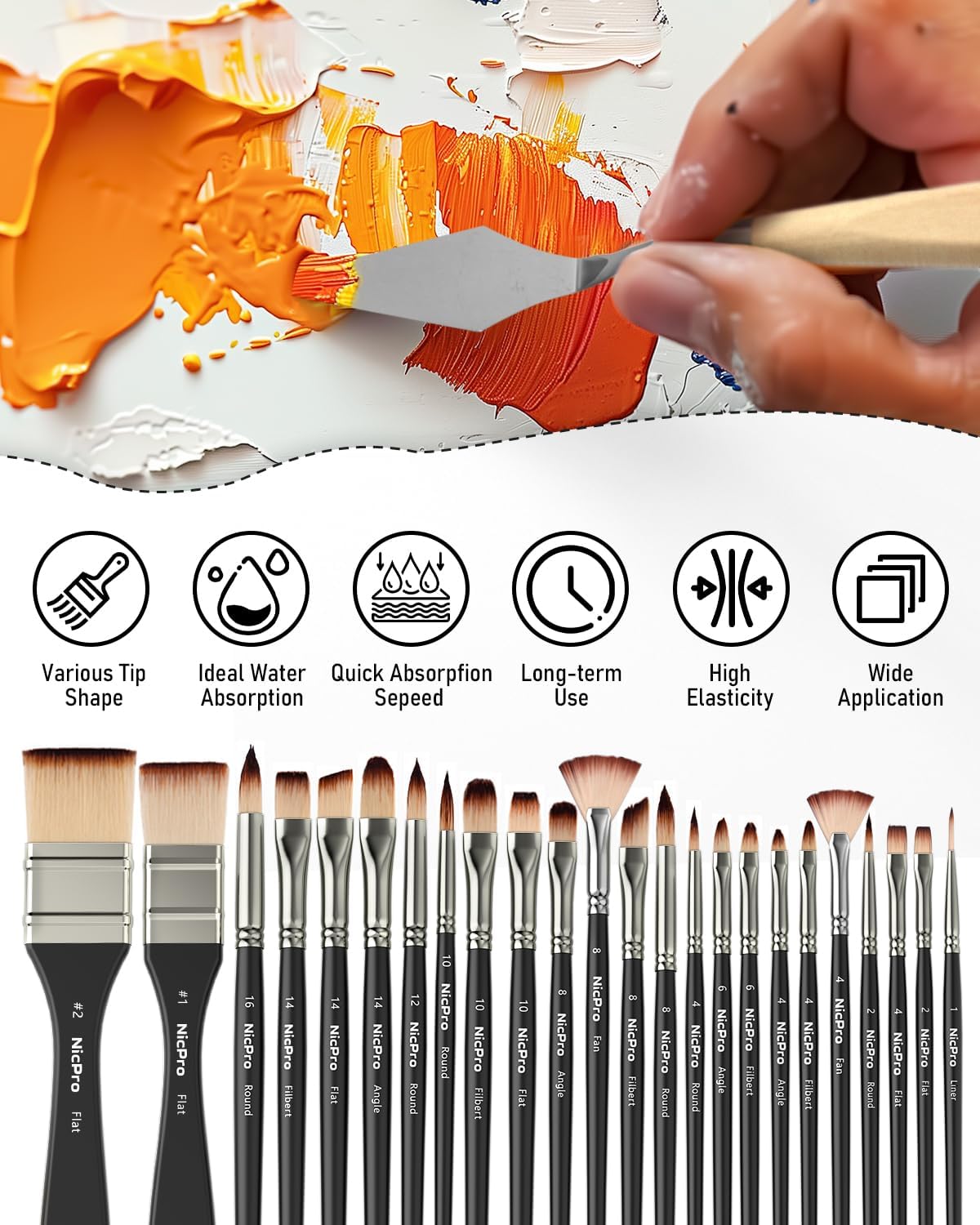 26pcs Paint Brush Set, Professional Paintbrushes with Palette Knife, Craft Paint Brushes for Acrylic Painting, Oil, Watercolor, Gouache & Canvas, Drawing & Art Supplies
