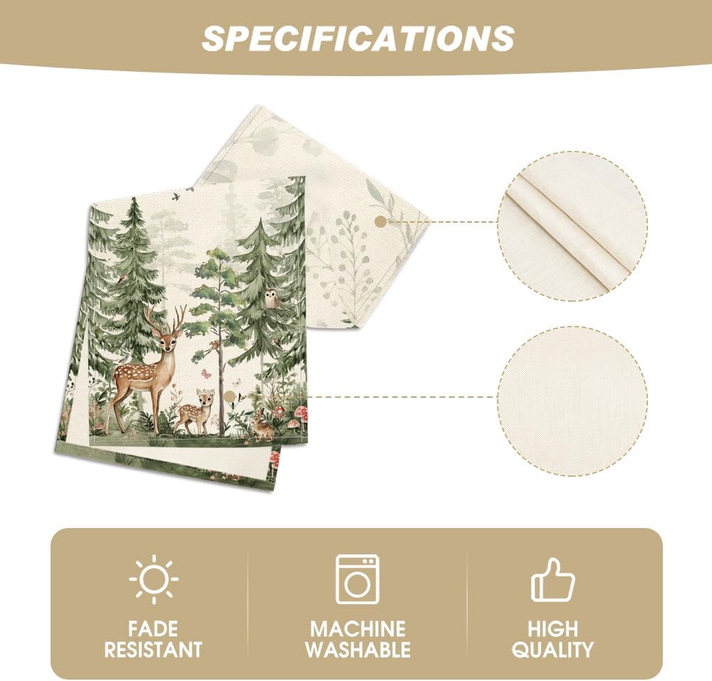 Forest Deer Bunny Spring Table Runner, Seasonal Summer Kitchen Dining Table Decoration for Home Party Decor 13x72 Inch