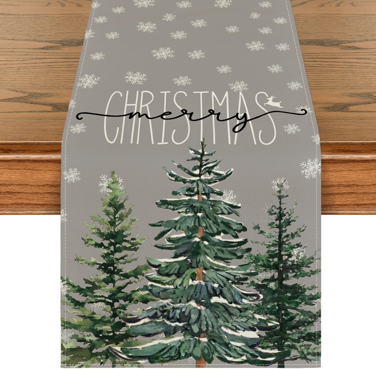 Pine Tree Snowflake Merry Christmas Table Runner, Seasonal Winter Xmas Holiday Kitchen Dining Table Decoration for Indoor Outdoor Home Party Decor 13 x 72 Inch