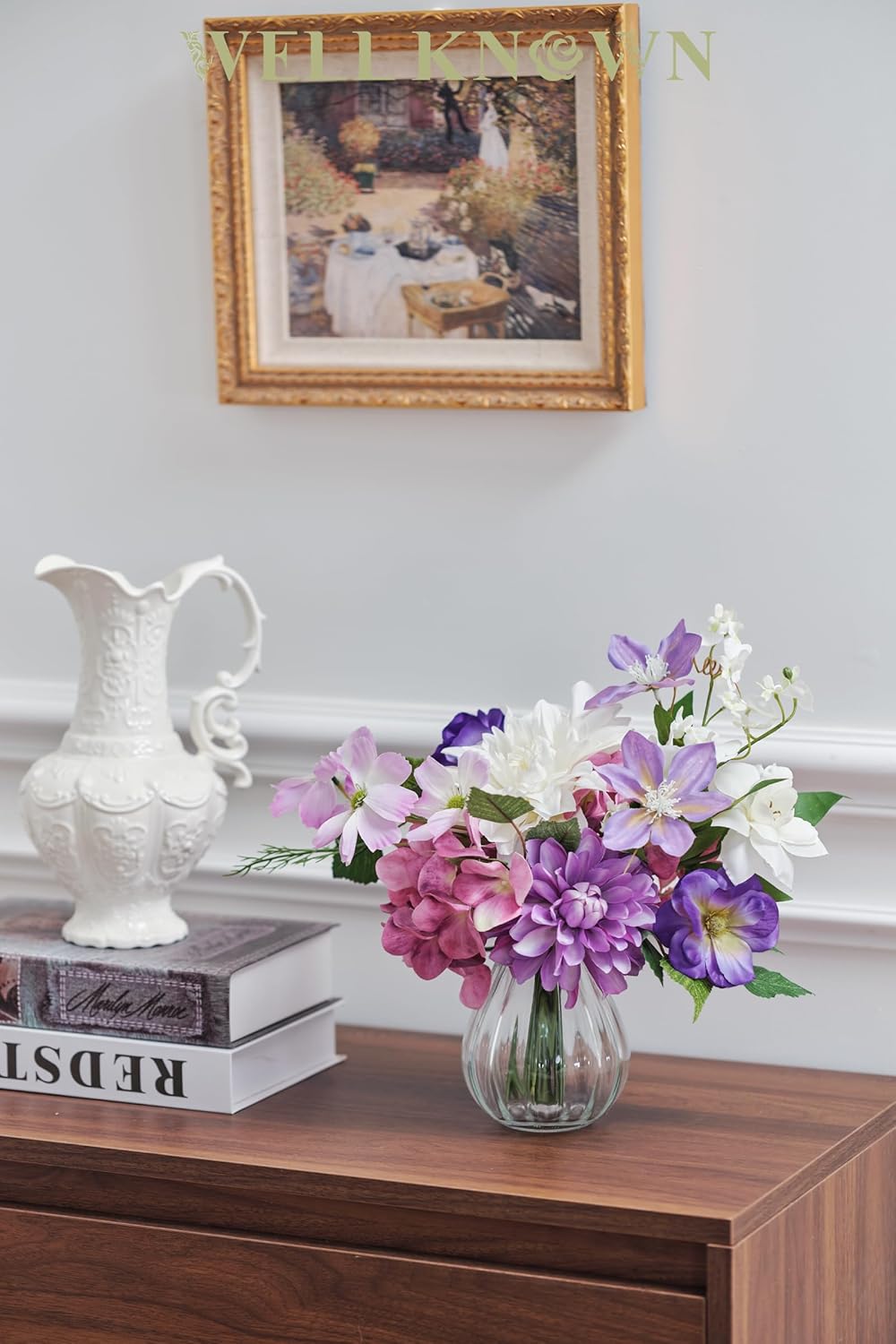 Artificial Flowers Silk Peony Flower Bouquet in Vase, Fake Flowers with Vase, Faux Flower Arrangements, Table Decorations for Living Room, Coffee Table Decor