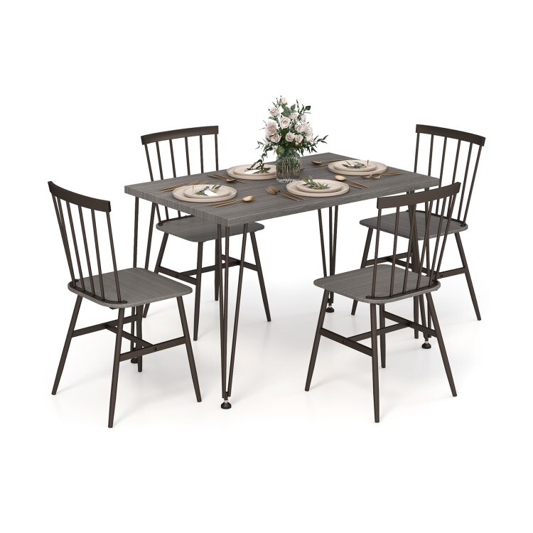 5-Piece Dining Table Set for 4, Wooden with 360° Swivel Feet, Space-Saving Design for Small Spaces