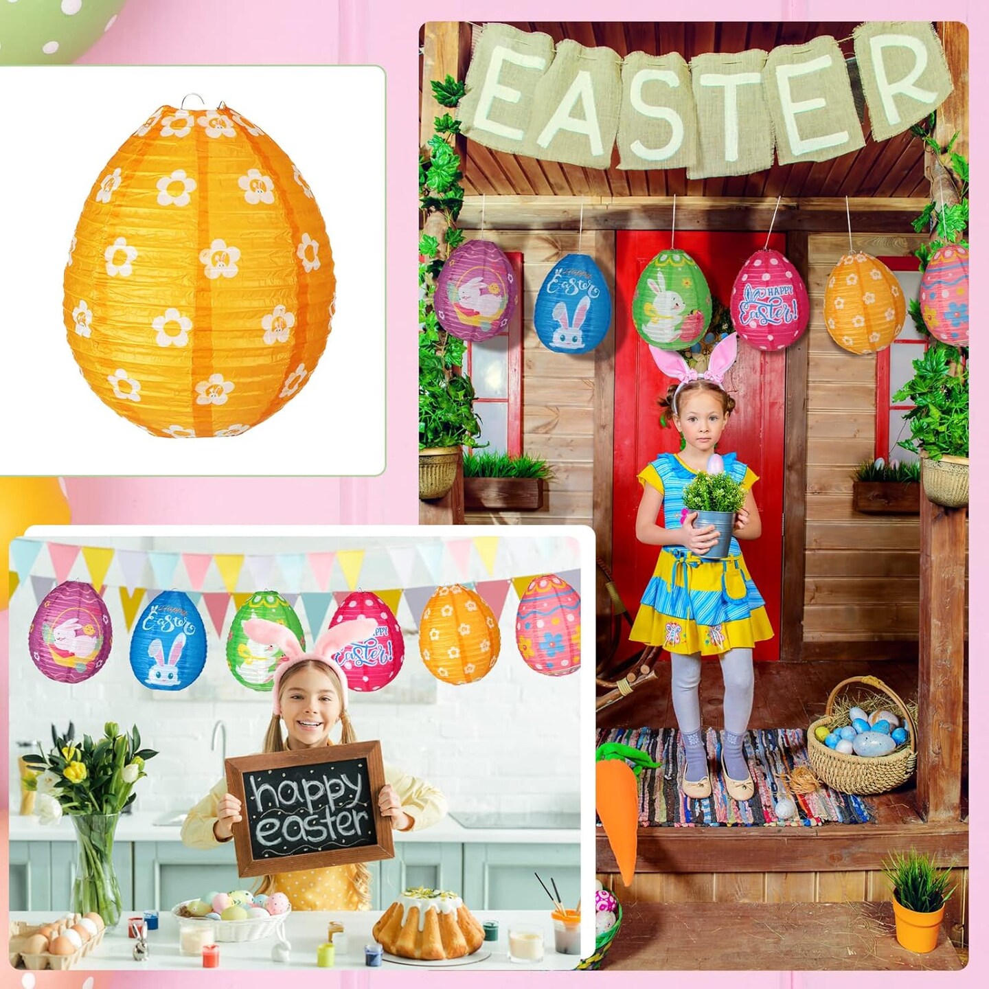 12 Pcs Easter Party Hanging Paper Lanterns Easter Eggs Bunny Chick Basket Flower Happy Easter Paper Lanterns Hanging Lanterns Decorative for Easter Party Decoration Supplies
