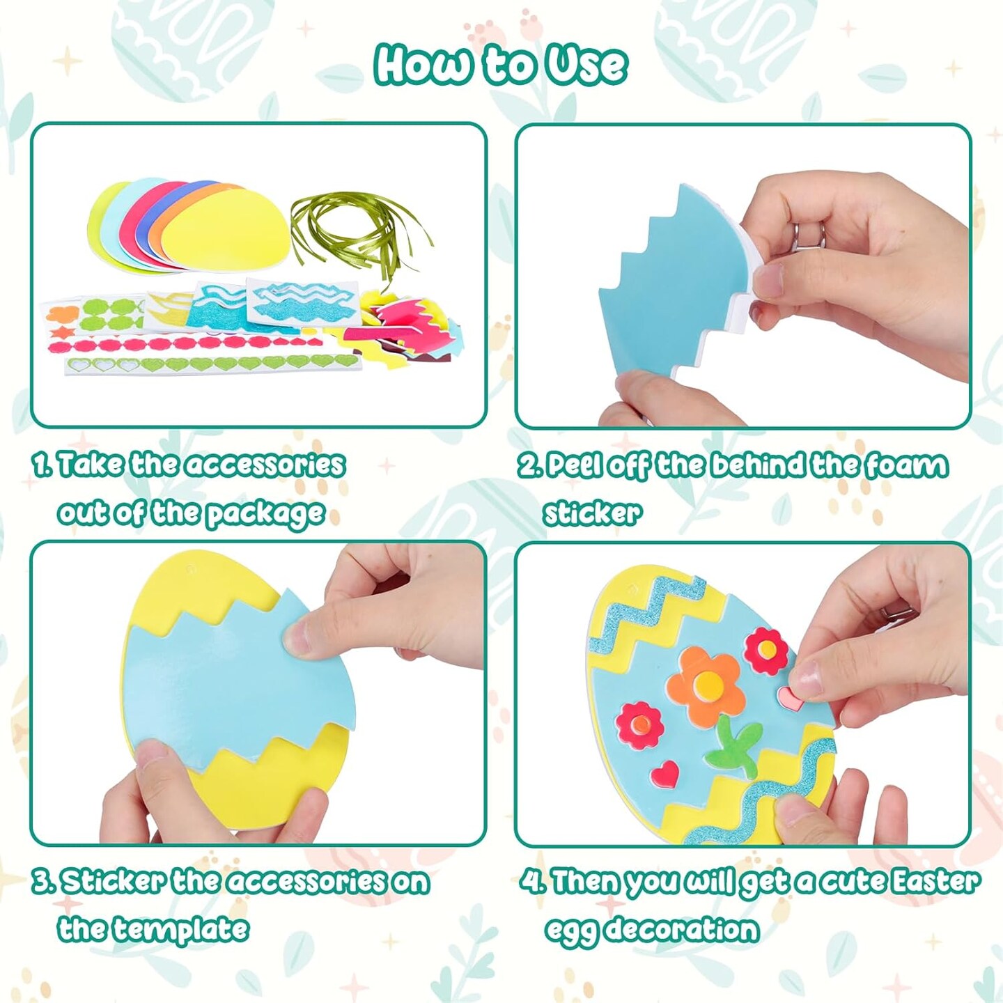 12 Pack Easter Egg Craft Kit for Kids Make You Own Egg Foam Stickers Ornament DIY