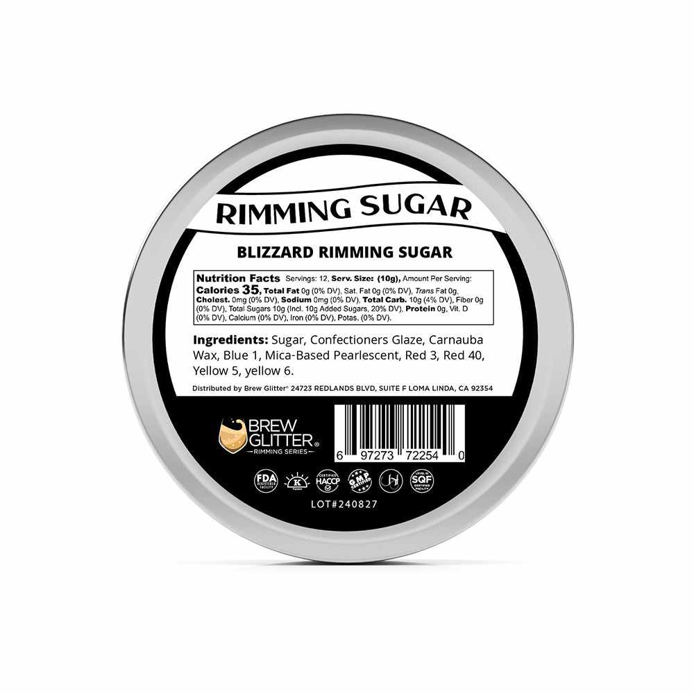 Brew Glitter - Blizzard Rimming Sugar (4oz, 1x Bar Tin) Cocktail Garnish for Mixed Drinks &#x26; Refreshments
