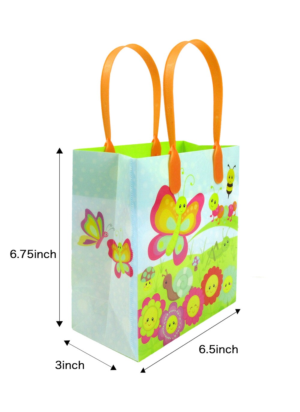 TINYMILLS Spring Butterfly Flower Garden Easter Party Favor Bags Treat Bags Kids Birthday Party Goody Bags with Handles for Boys Girls, 12 Pack