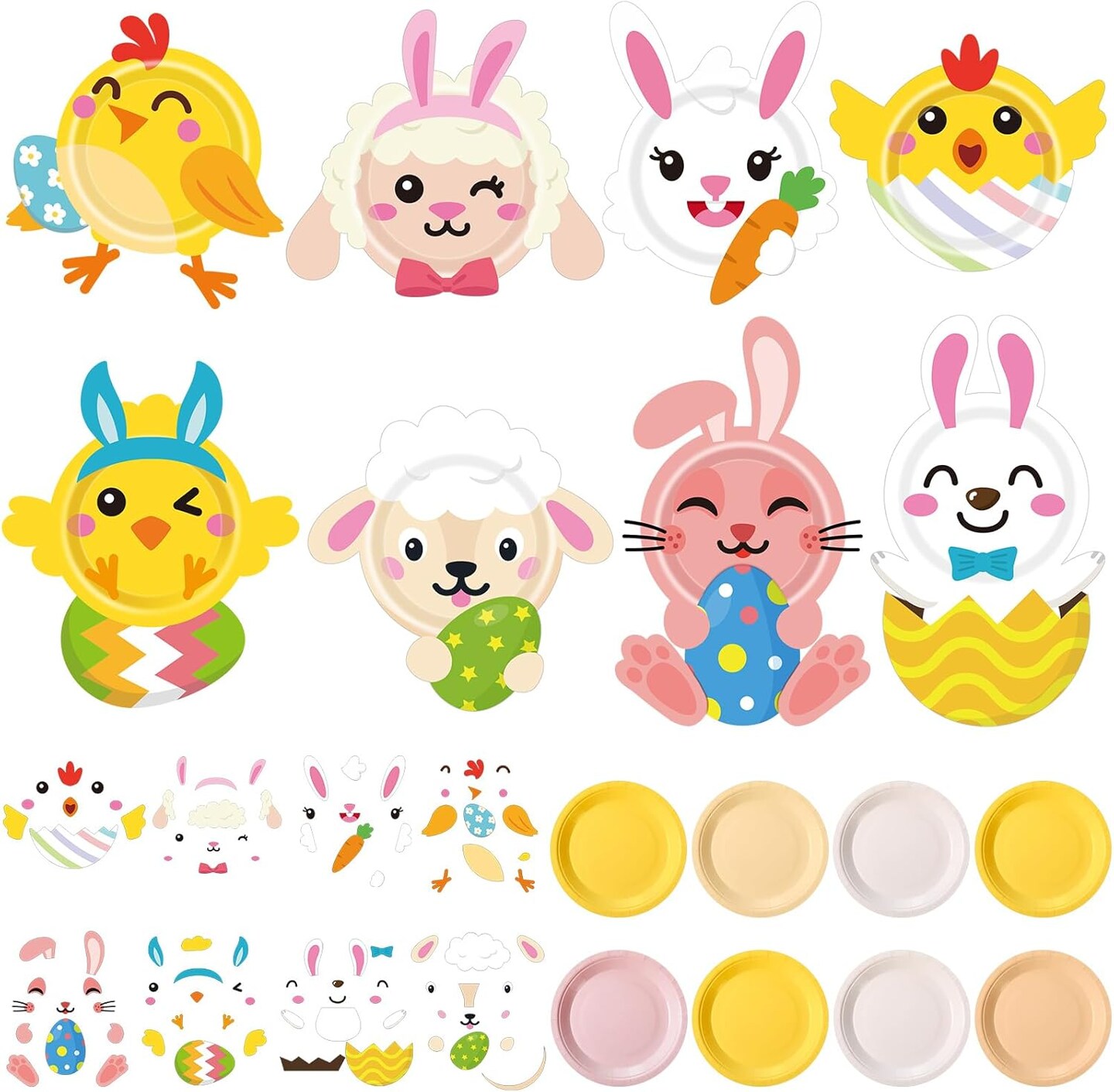 24 Pieces Easter Craft Kits for Kids Simple Bunny Eggs Paper Plate Crafts Early Learning Artwork DIY Projects
