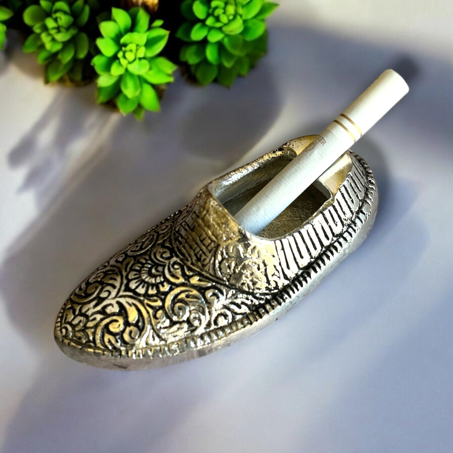 Ashtray German Silver Shoe Shape Ash Tray Tabletop Cigarette Ashtrays for Outdoor, Indoor, Home, Office, and Restaurant Use - Patio Desktop Decor Cigar Ash Holder Gift for Smokers Men Women