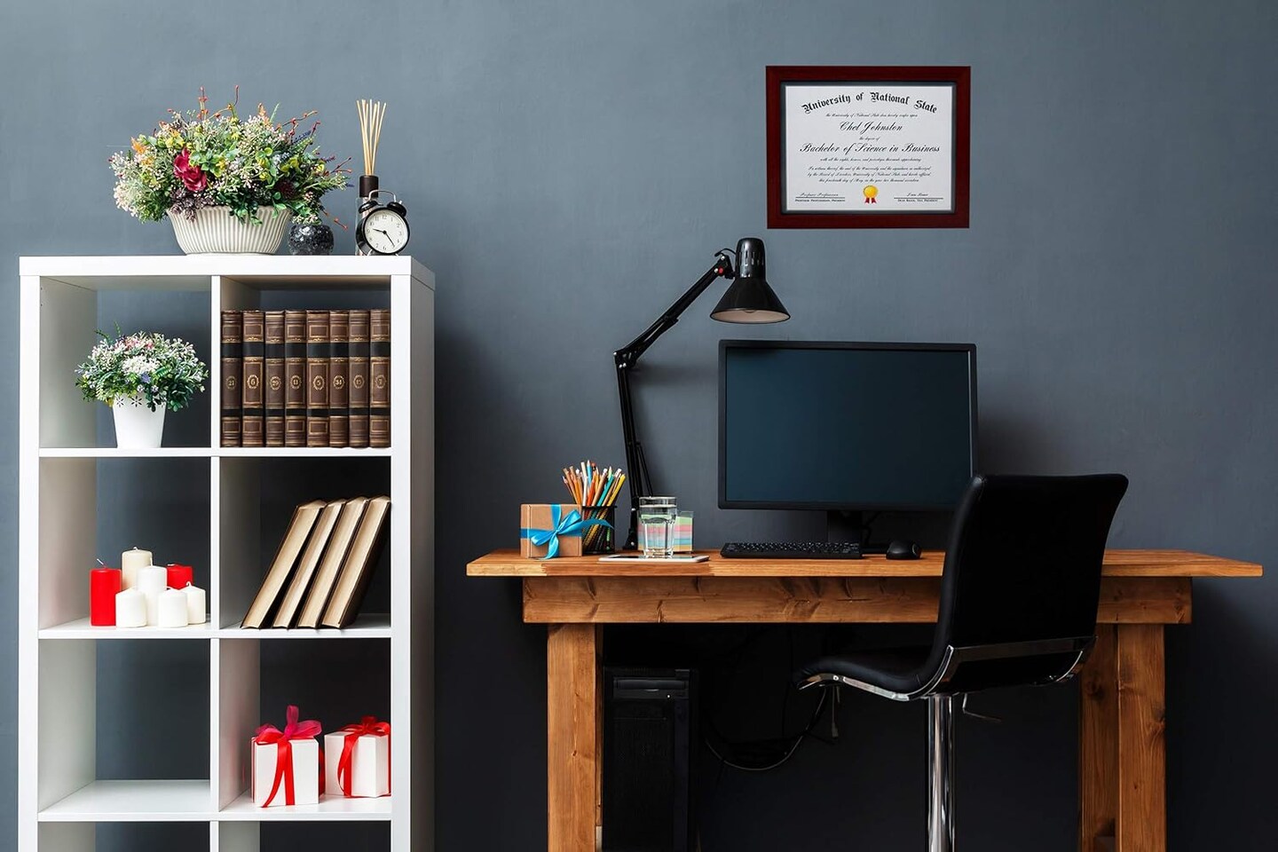 8.5x11 Mahogany Gallery Certificate and Document Frame - Wide Molding - Includes Both Attached Hanging Hardware and Desktop Easel - Award, Certificates, Documents, a Diploma, or a Photo 8.5 x 11