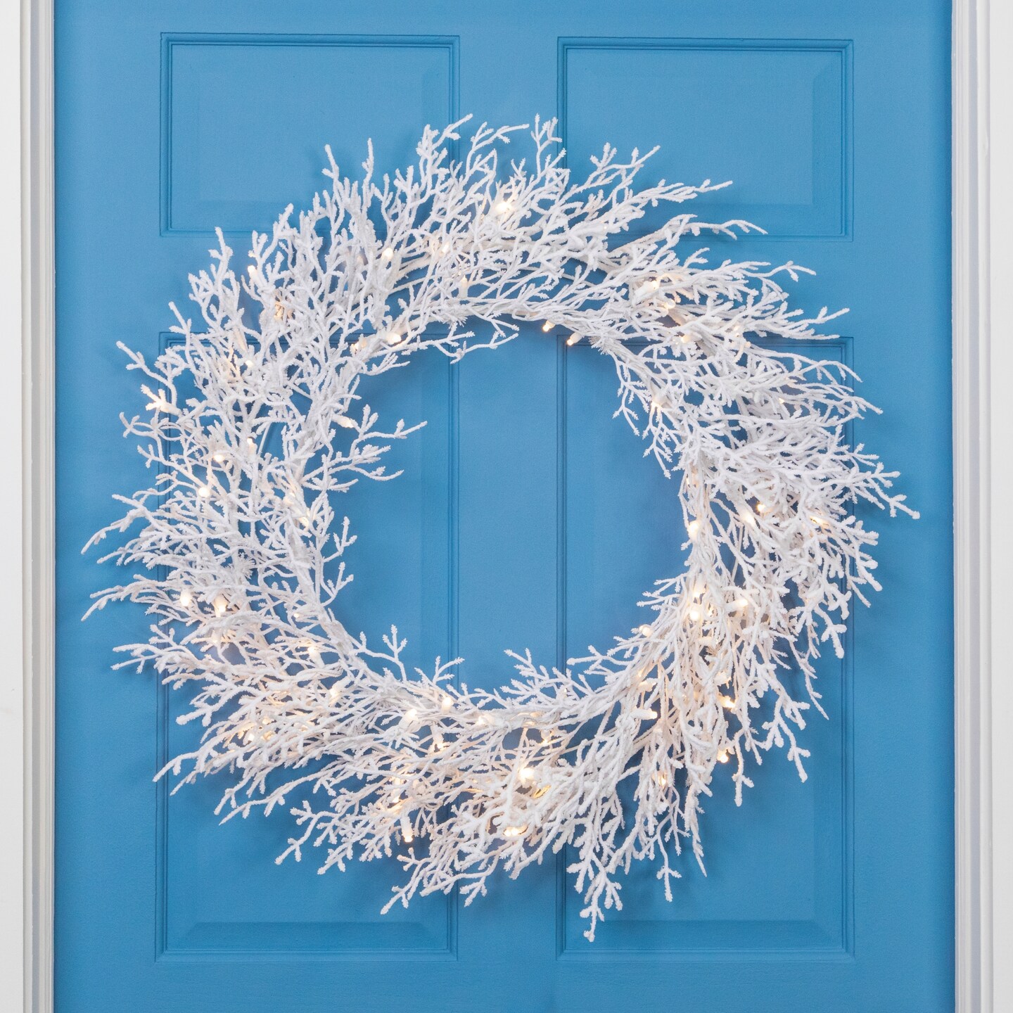 Northlight Pre-Lit Flocked Twig Artificial Christmas Wreath - 30&#x22; - LED Warm White Lights