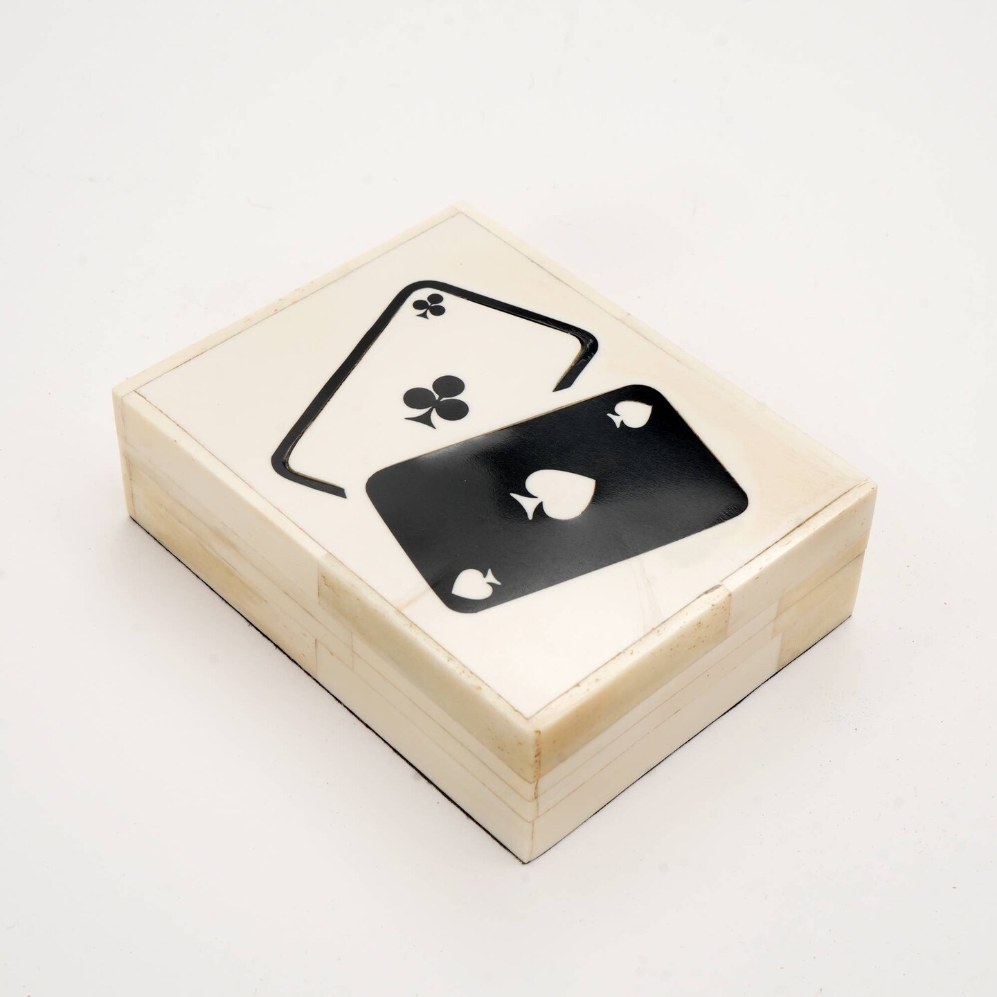 Club Spade Bone &#x26; Resin Card Box &#x2013; Stylish &#x26; Durable Storage for Cards-4.5X4X1.5&#x22;