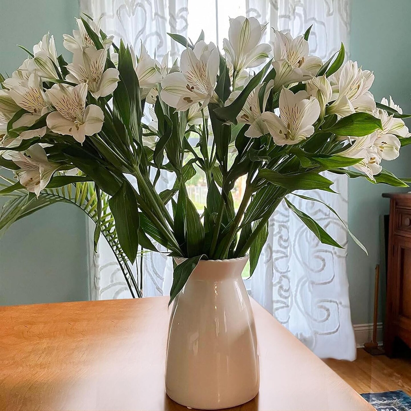 White Flower Vase- Ceramic Vase for Decor, White vase for Flowers, Modern Vases for Living Room/Home Decor Accents/Entryway/Mantel/Bookshel