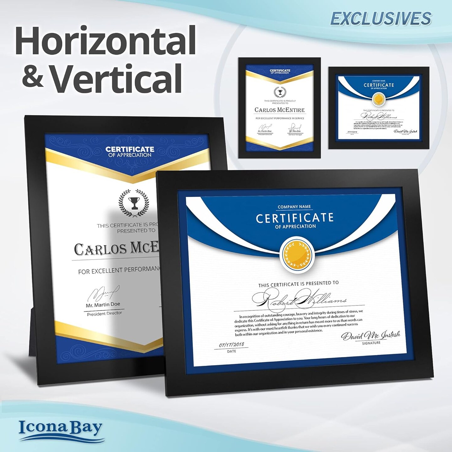 8.5x11 Diploma Frames (Black, 12 Pack), Sturdy Wood Composite Certificate Frame, Sleek Document Frame Bulk, Table Top or Wall Mount, Exclusives Collection