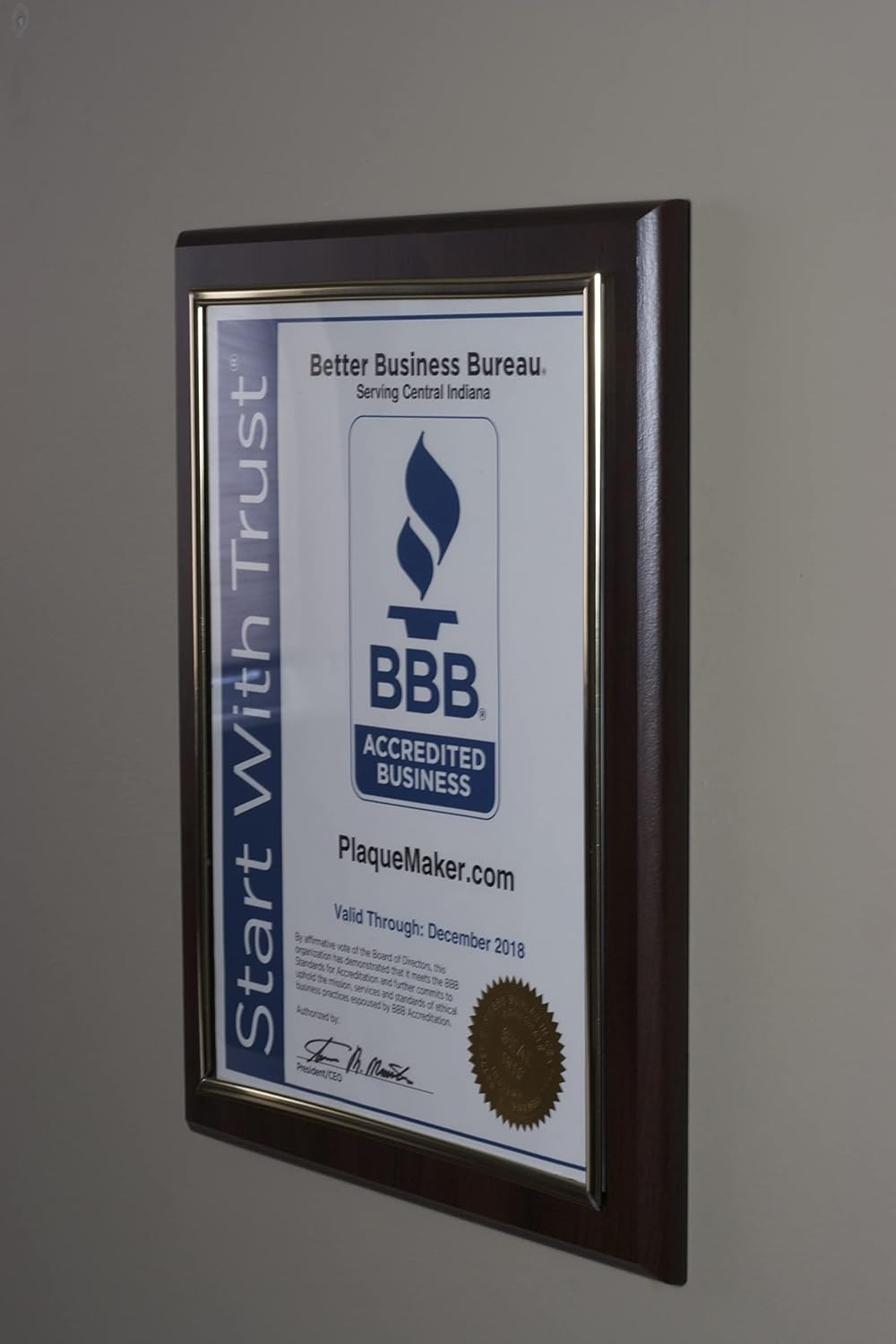 10.5 x 13" Certificate Display Plaque - Offered in Coated Cherry Wood with an 8.5 x 11" Gold Frame - Slide in Your Diploma, Award Certificate, Award of Achievement, Class Photo, and More