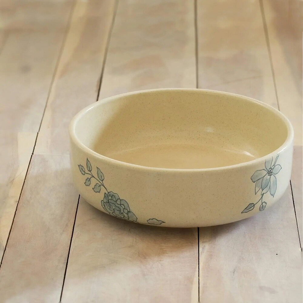 Off-White Ceramic Printed Serving Bowl &#x2013; Elegant Pasta Bowl for Stylish Dining